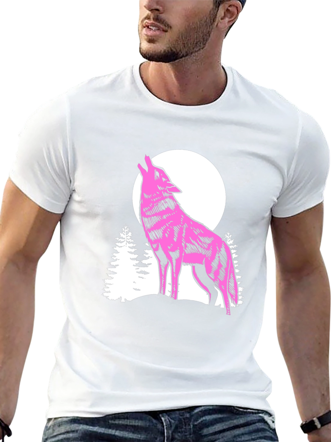 Camiseta Hombre Lobo Aullando Luna Diseño Original