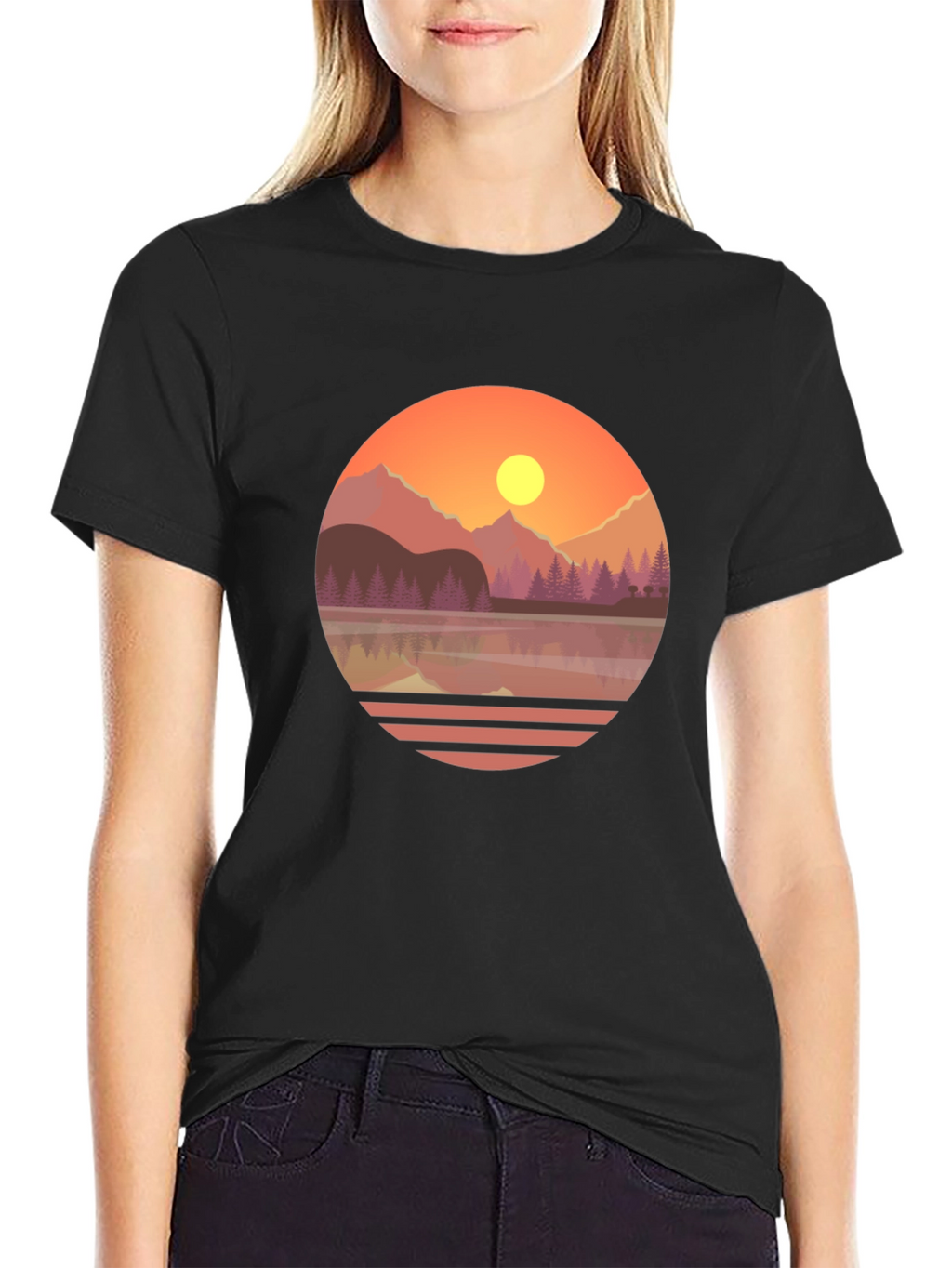 Camiseta Gráfica de Montaña al Atardecer