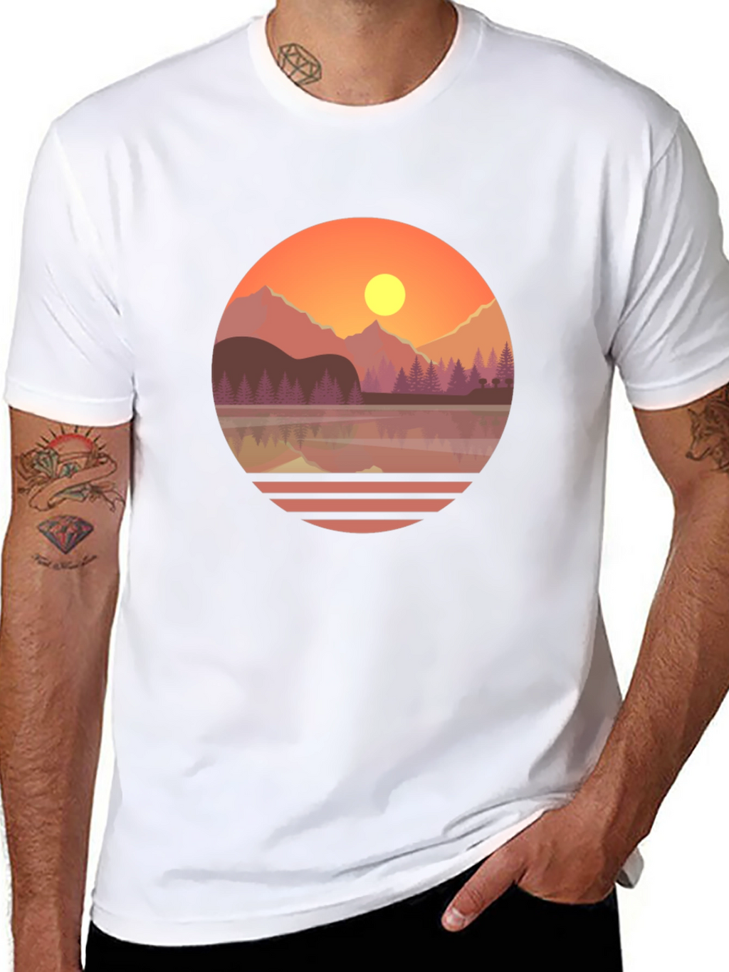 Camiseta Gráfica de Montaña al Atardecer