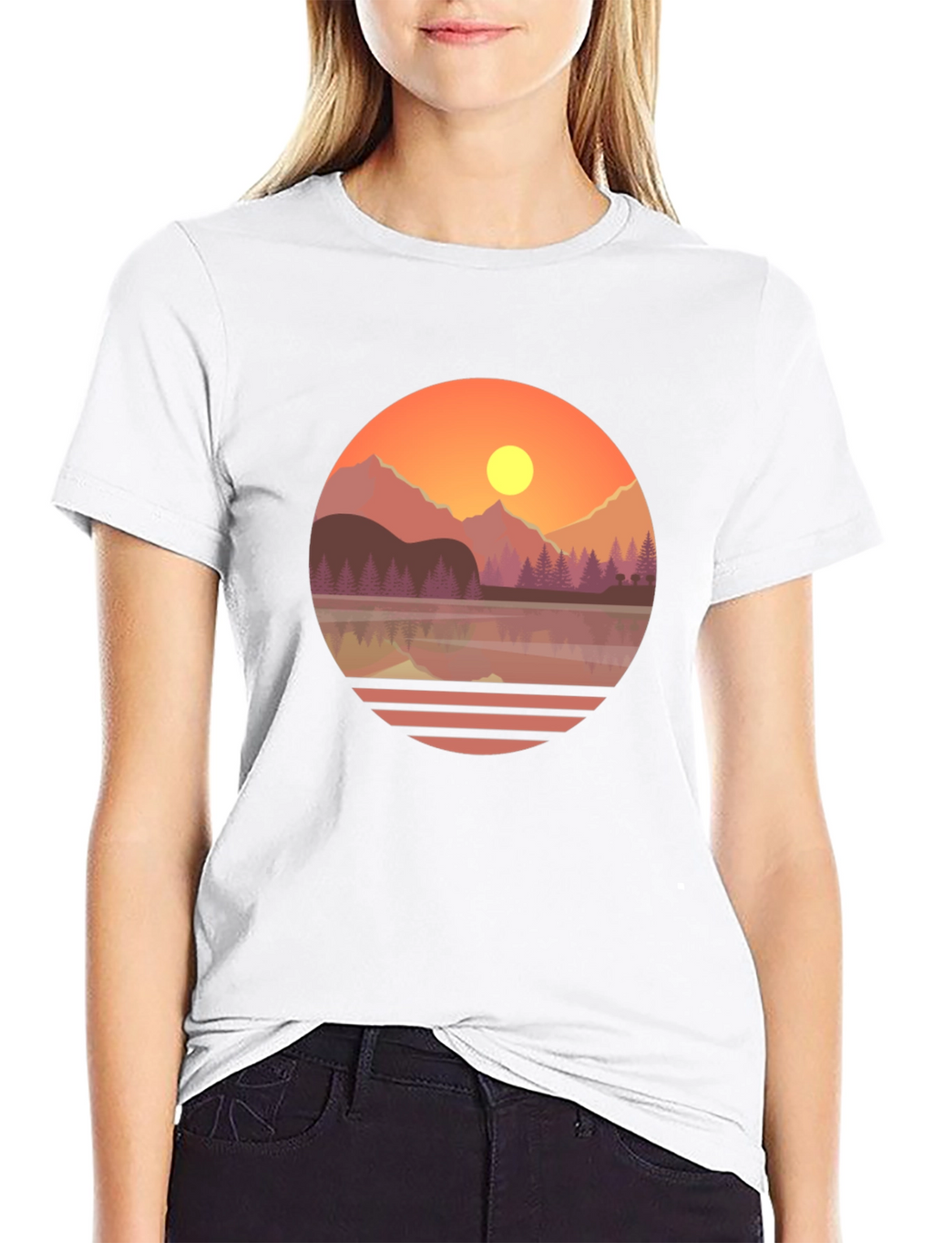 Camiseta Gráfica de Montaña al Atardecer