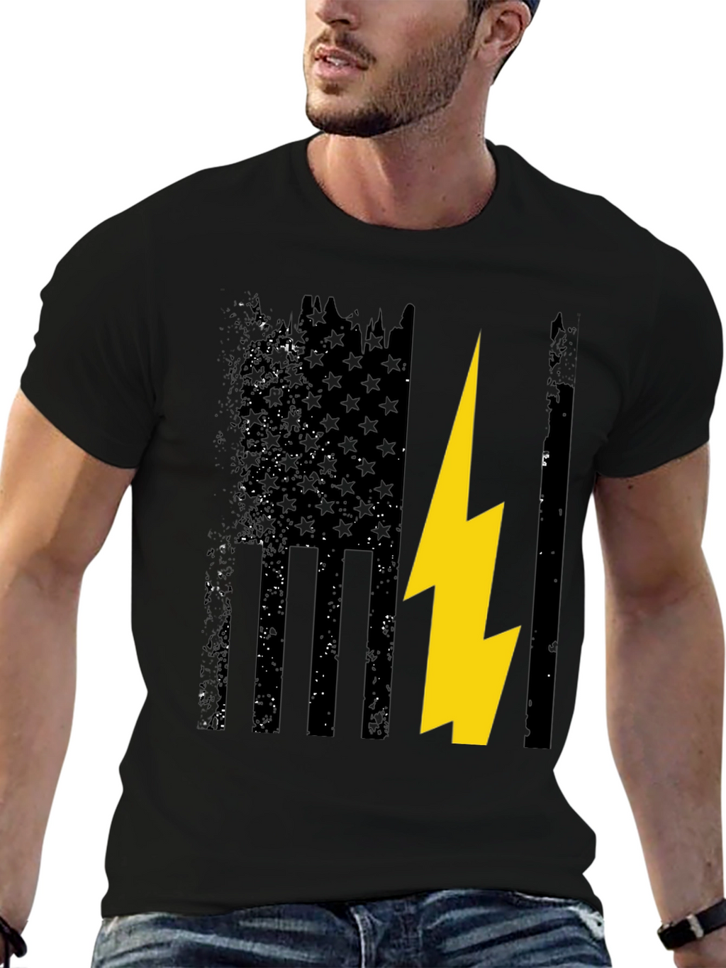 Camiseta Hombre Diseño Bandera USA con Rayo
