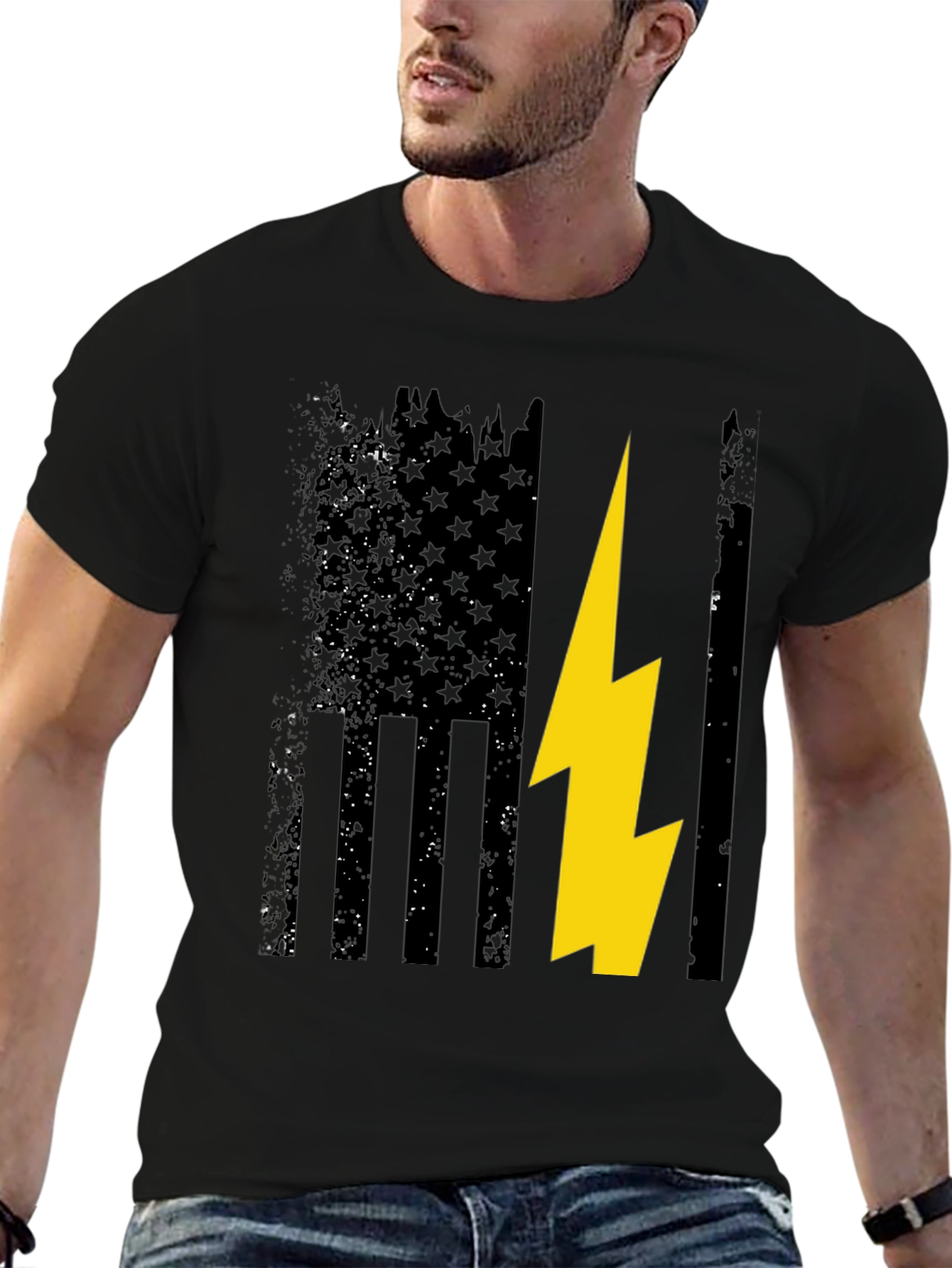 Camiseta Hombre Diseño Bandera USA con Rayo