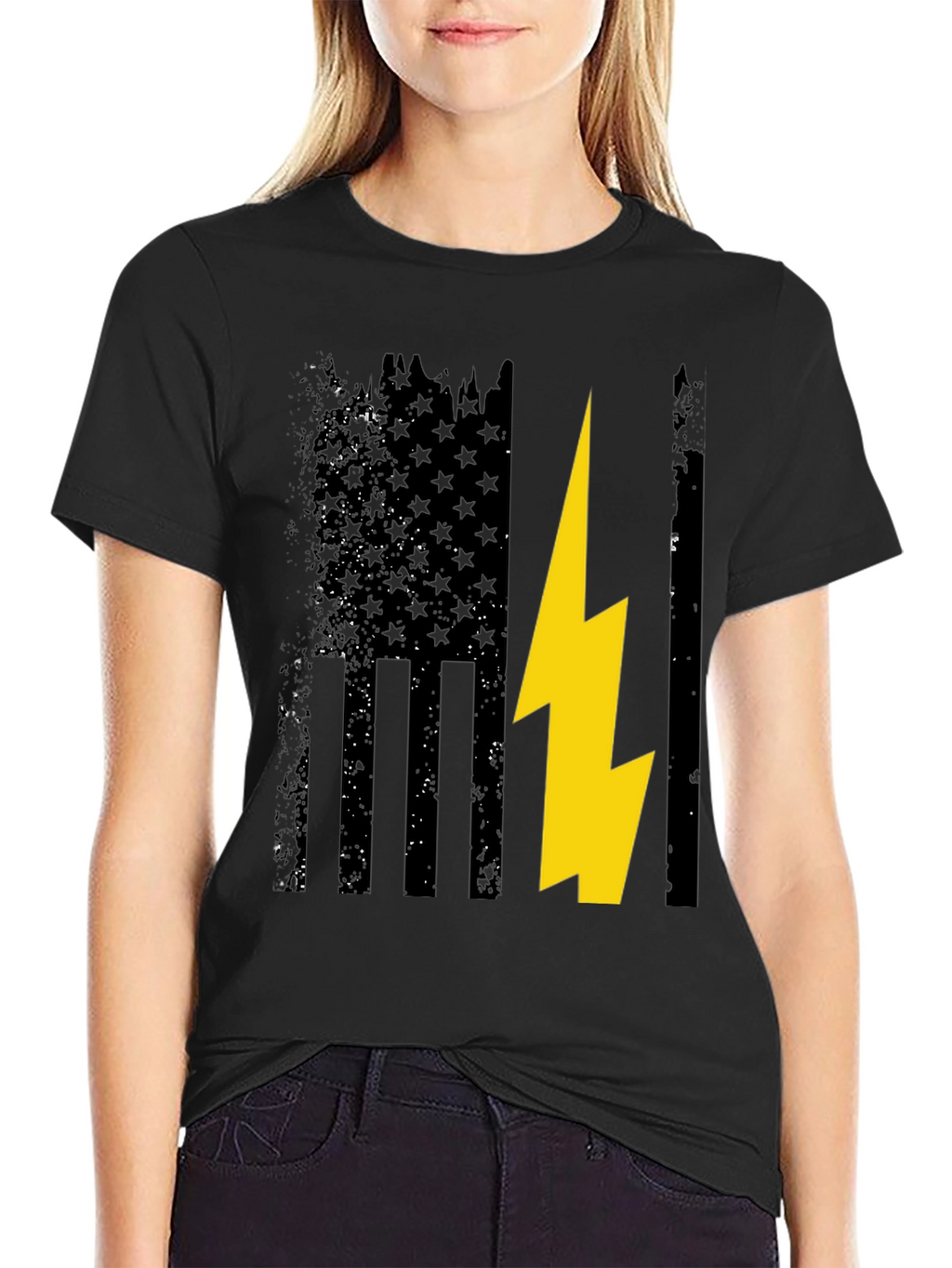 Camiseta Hombre Diseño Bandera USA con Rayo