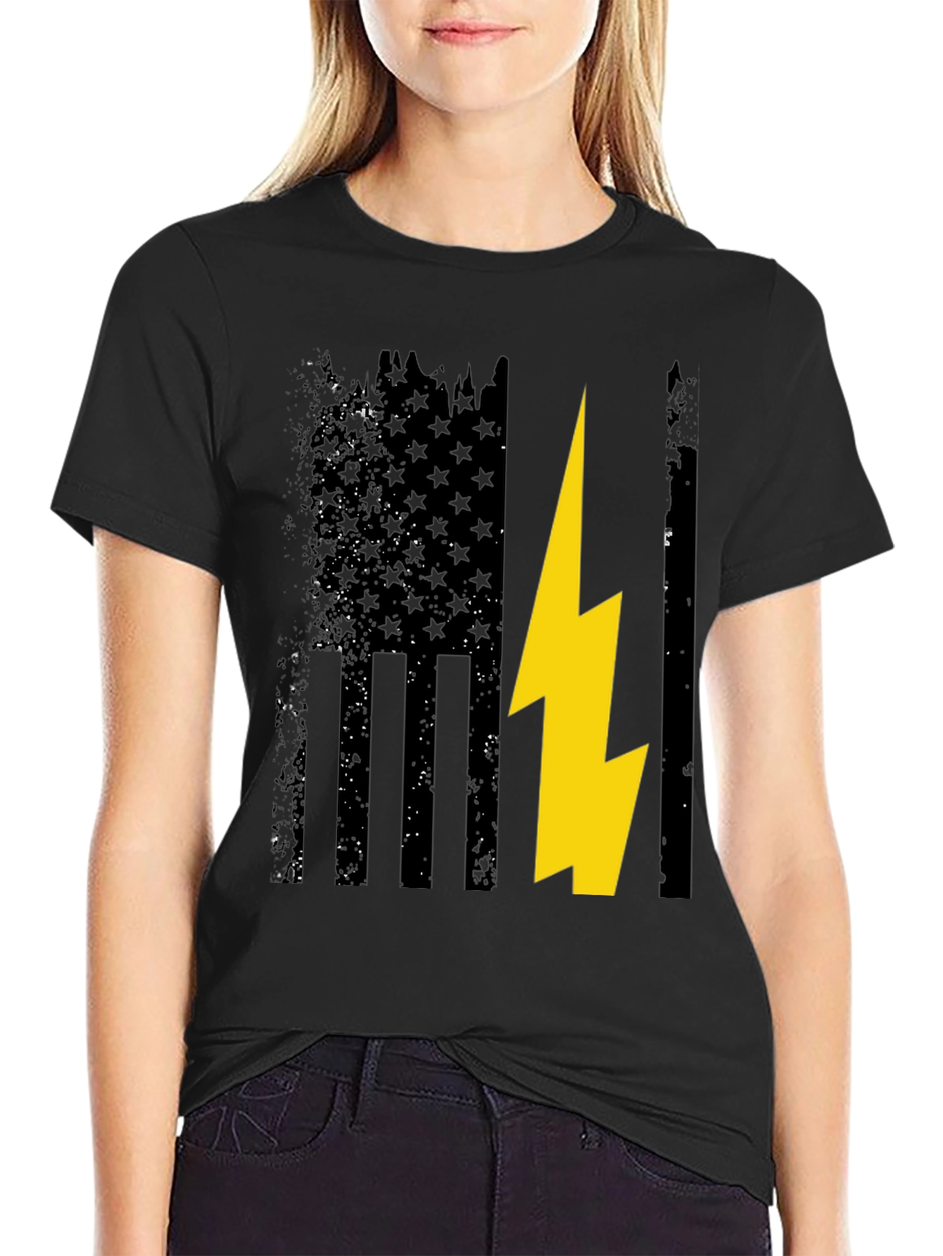 Camiseta Hombre Diseño Bandera USA con Rayo