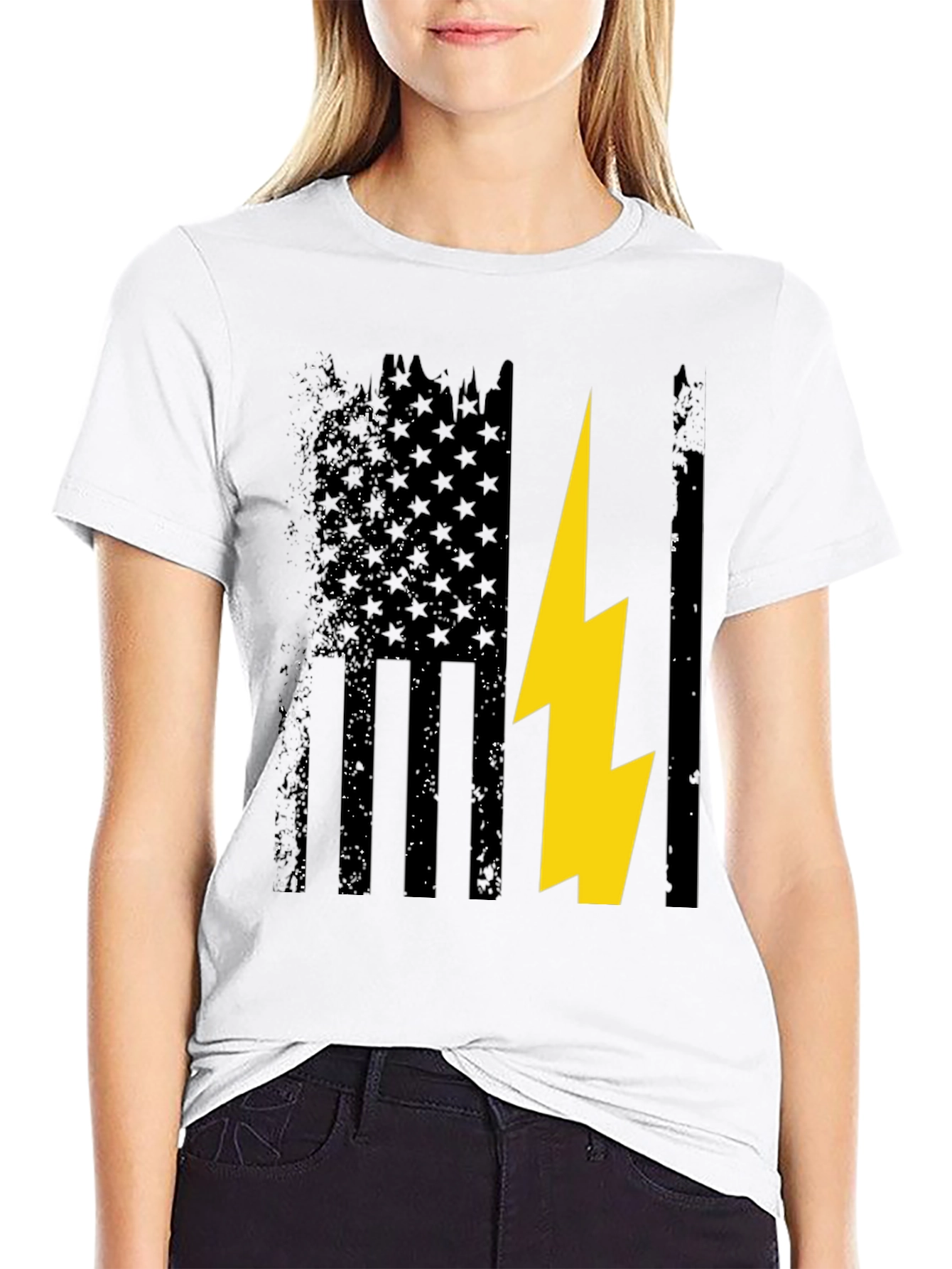 Camiseta Hombre Diseño Bandera USA con Rayo