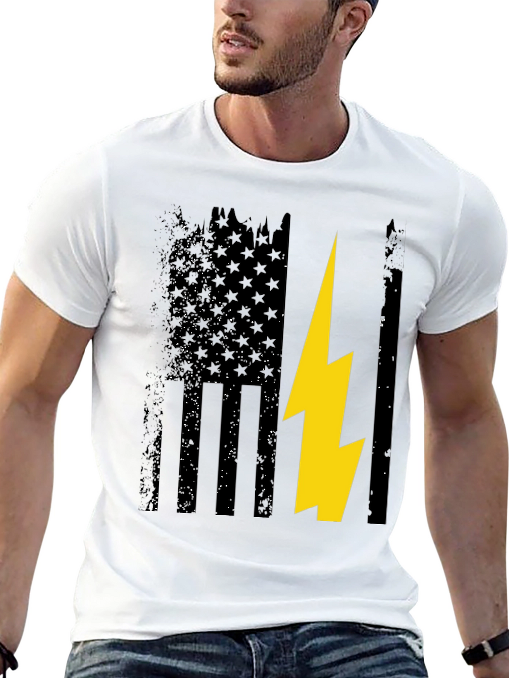 Camiseta Hombre Diseño Bandera USA con Rayo