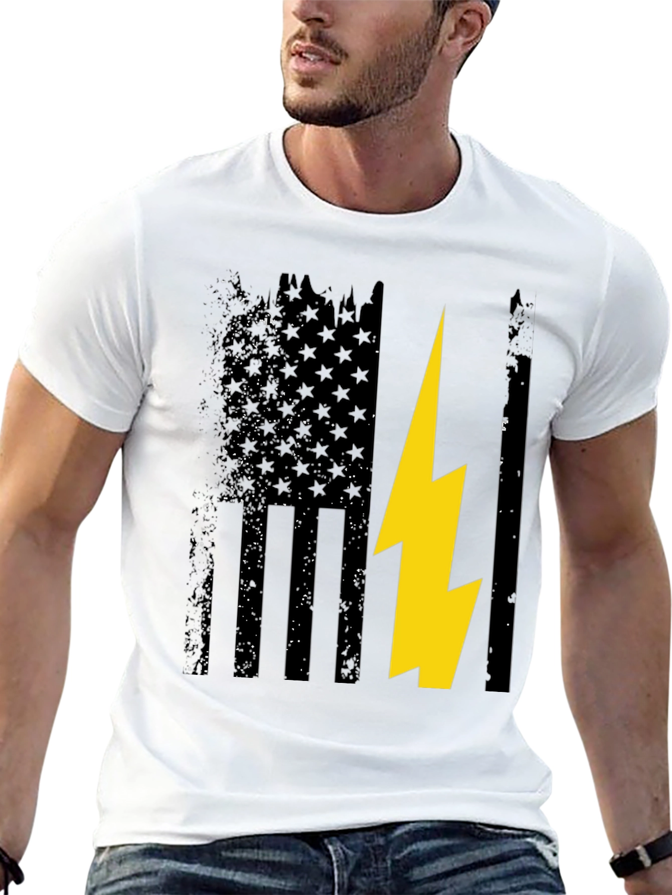 Camiseta Hombre Diseño Bandera USA con Rayo
