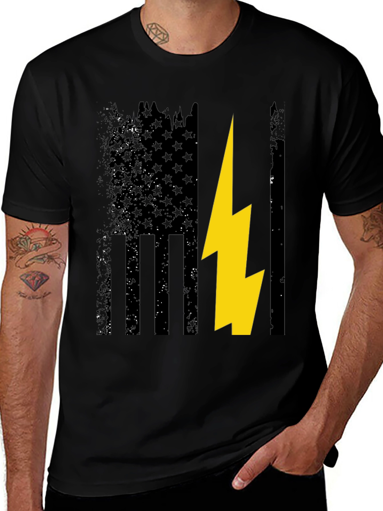 Camiseta Hombre Diseño Bandera USA con Rayo