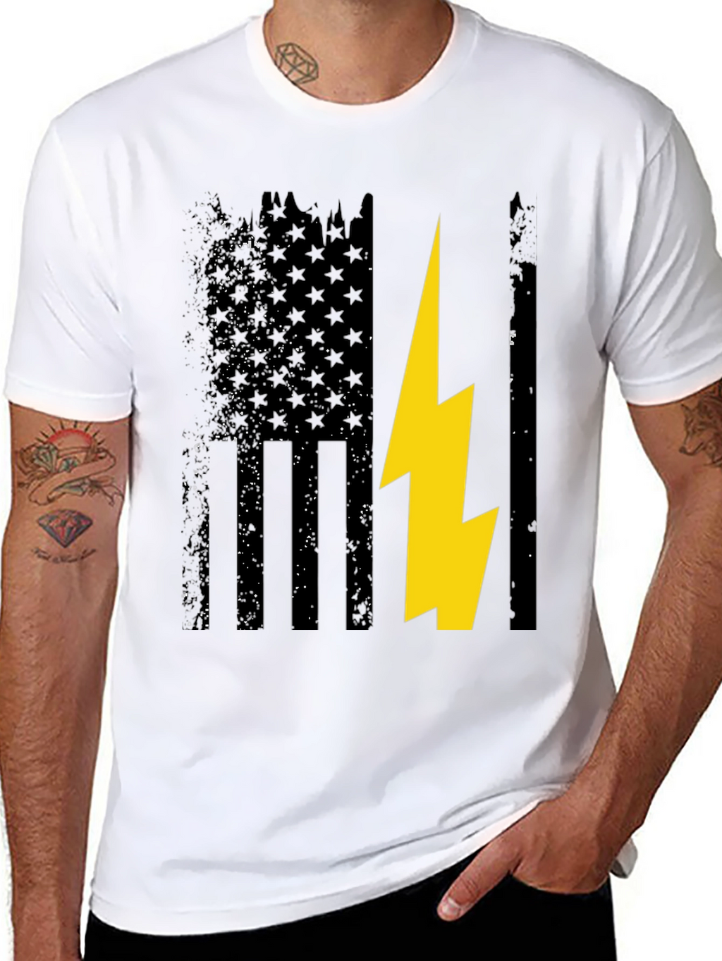 Camiseta Hombre Diseño Bandera USA con Rayo
