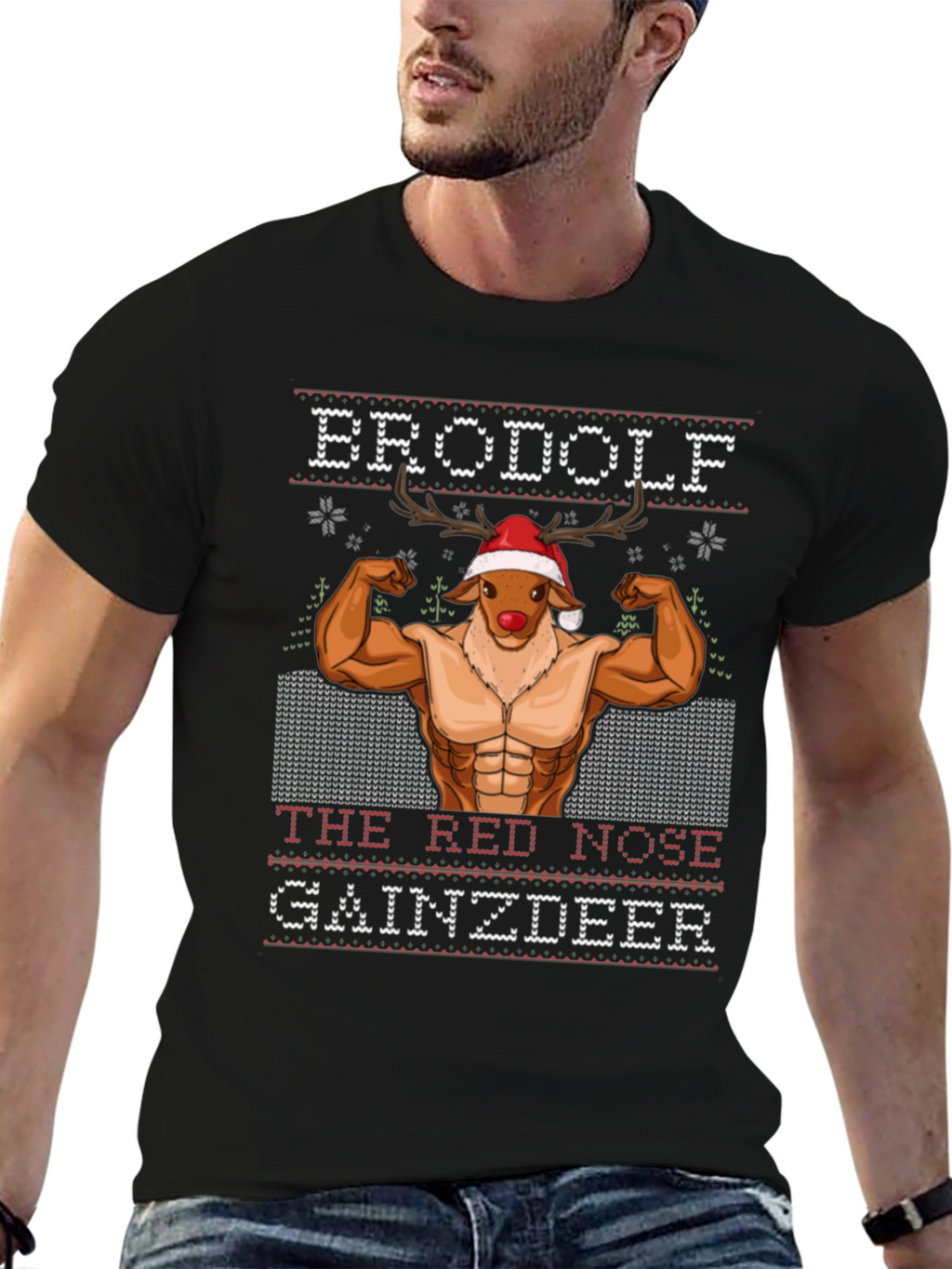 Camiseta Hombre Brodolf Reno Musculoso Navideña