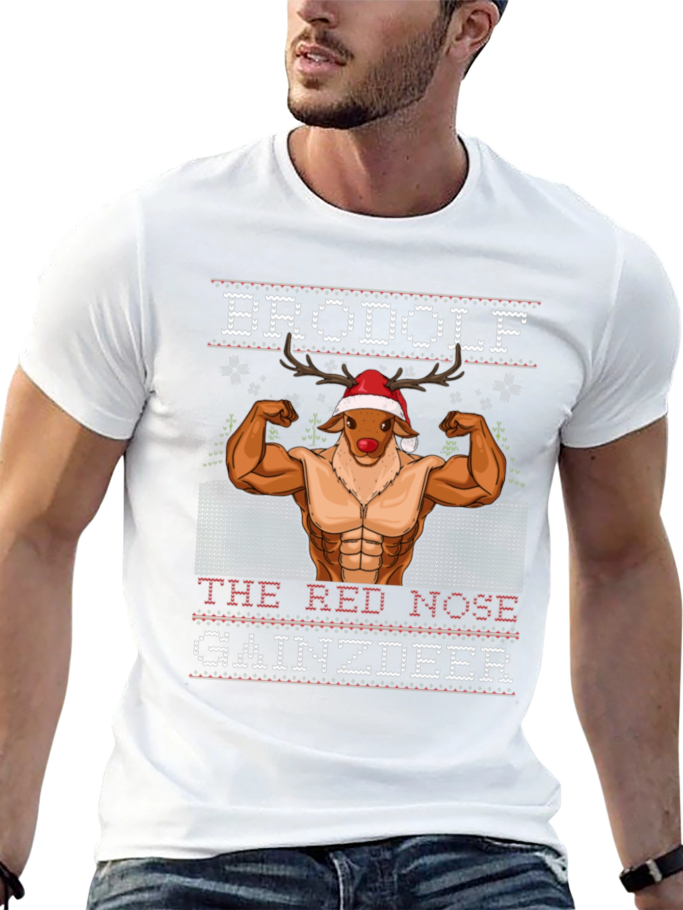Camiseta Hombre Brodolf Reno Musculoso Navideña