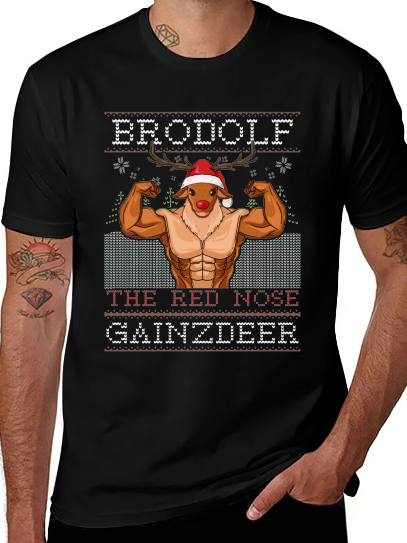 Camiseta Hombre Brodolf Reno Musculoso Navideña