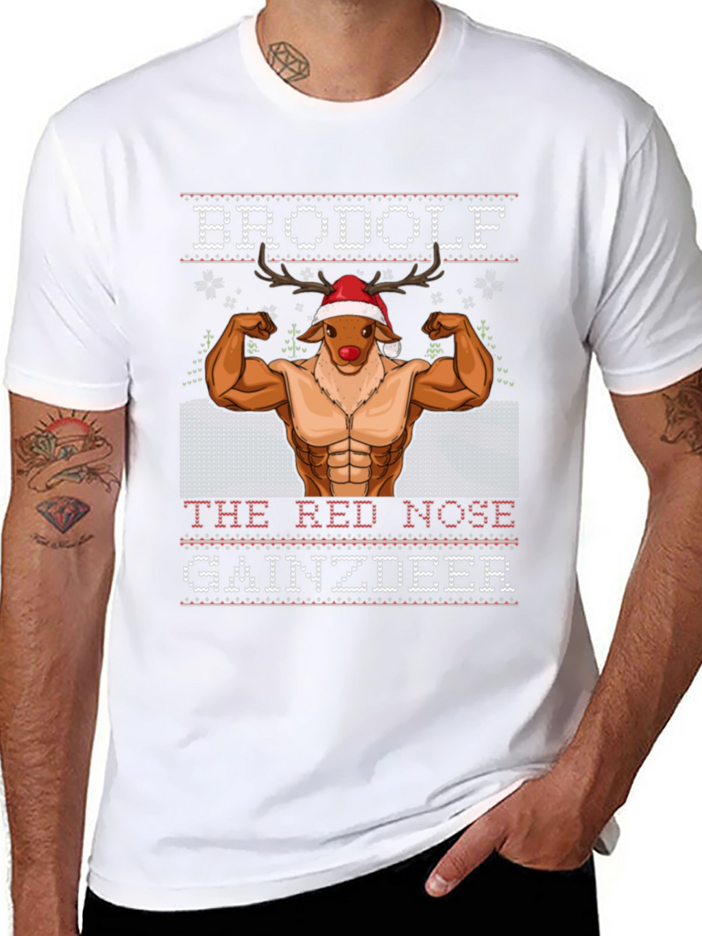 Camiseta Hombre Brodolf Reno Musculoso Navideña