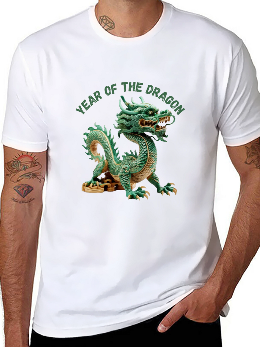 Camiseta Año del Dragón China Verde Hombre
