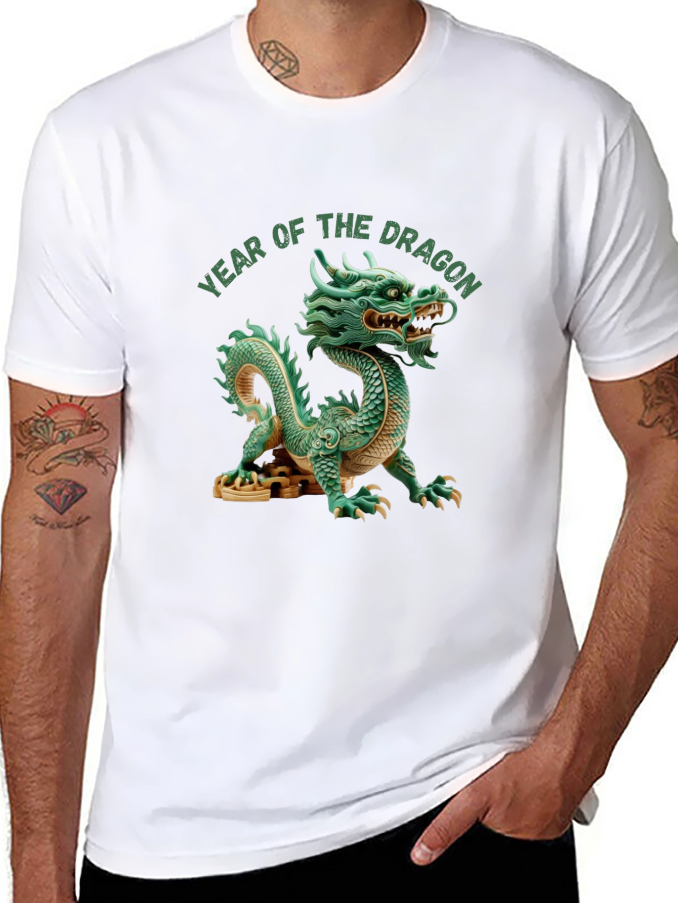Camiseta Año del Dragón China Verde Hombre