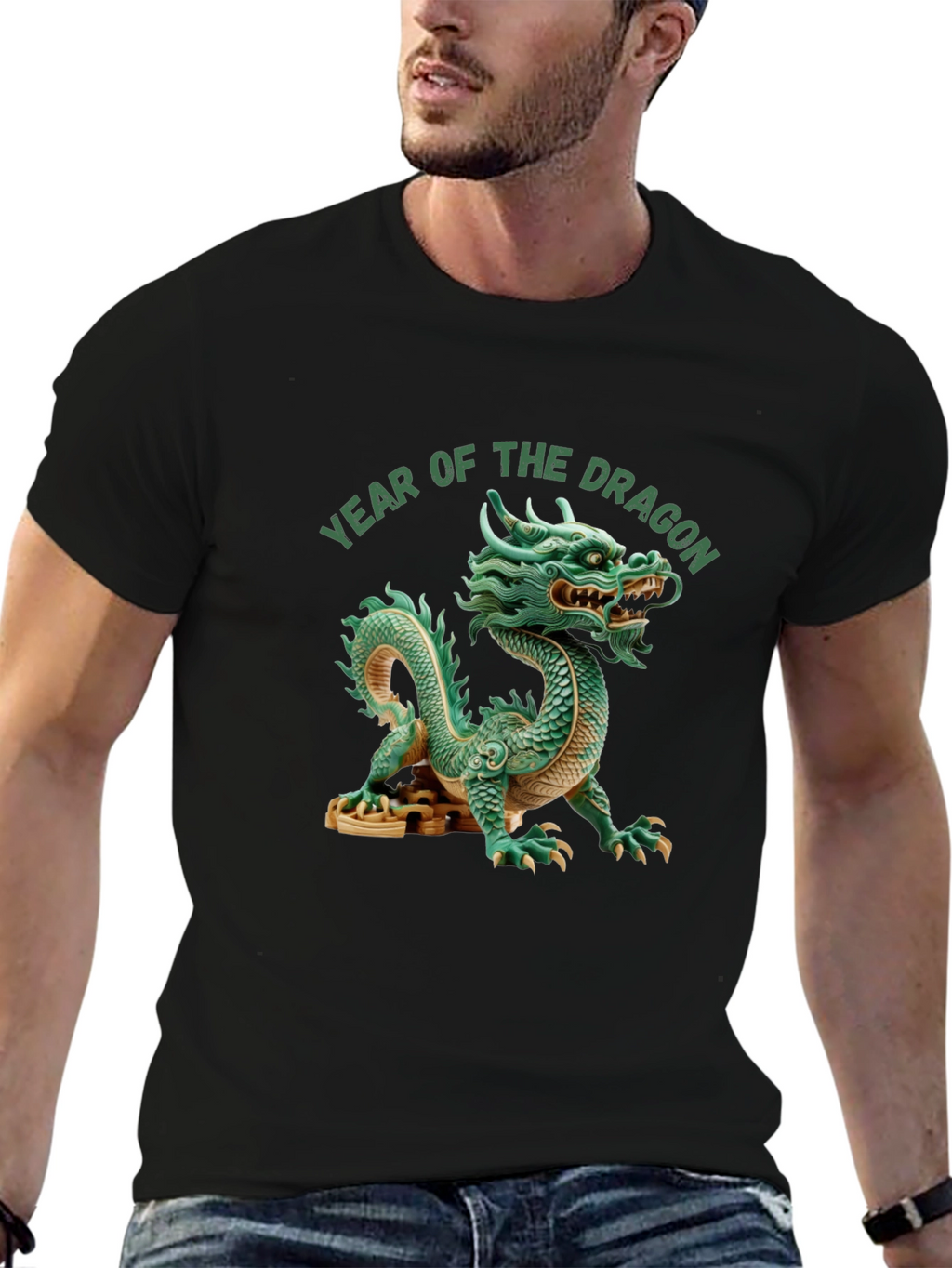 Camiseta Año del Dragón China Verde Hombre