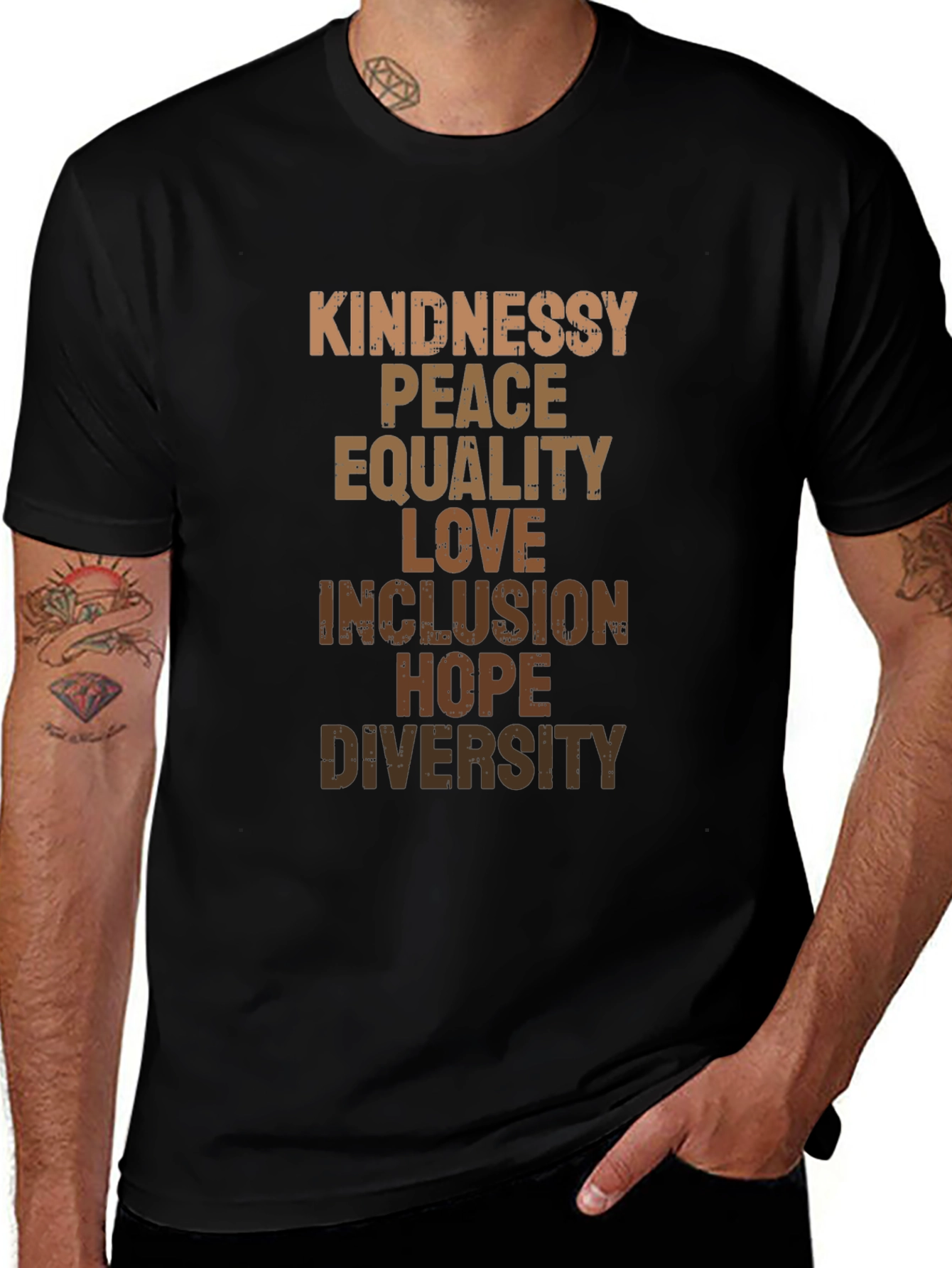 Camiseta Hombre: Bondad Paz Igualdad Amor
