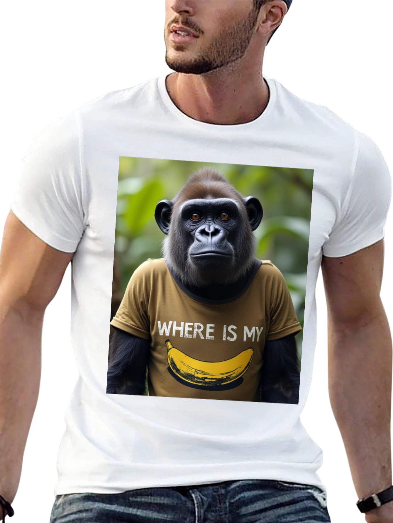 Camiseta Hombre Gorila Banana Divertida Algodón