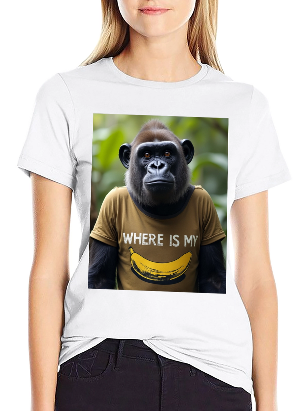 Camiseta Hombre Gorila Banana Divertida Algodón