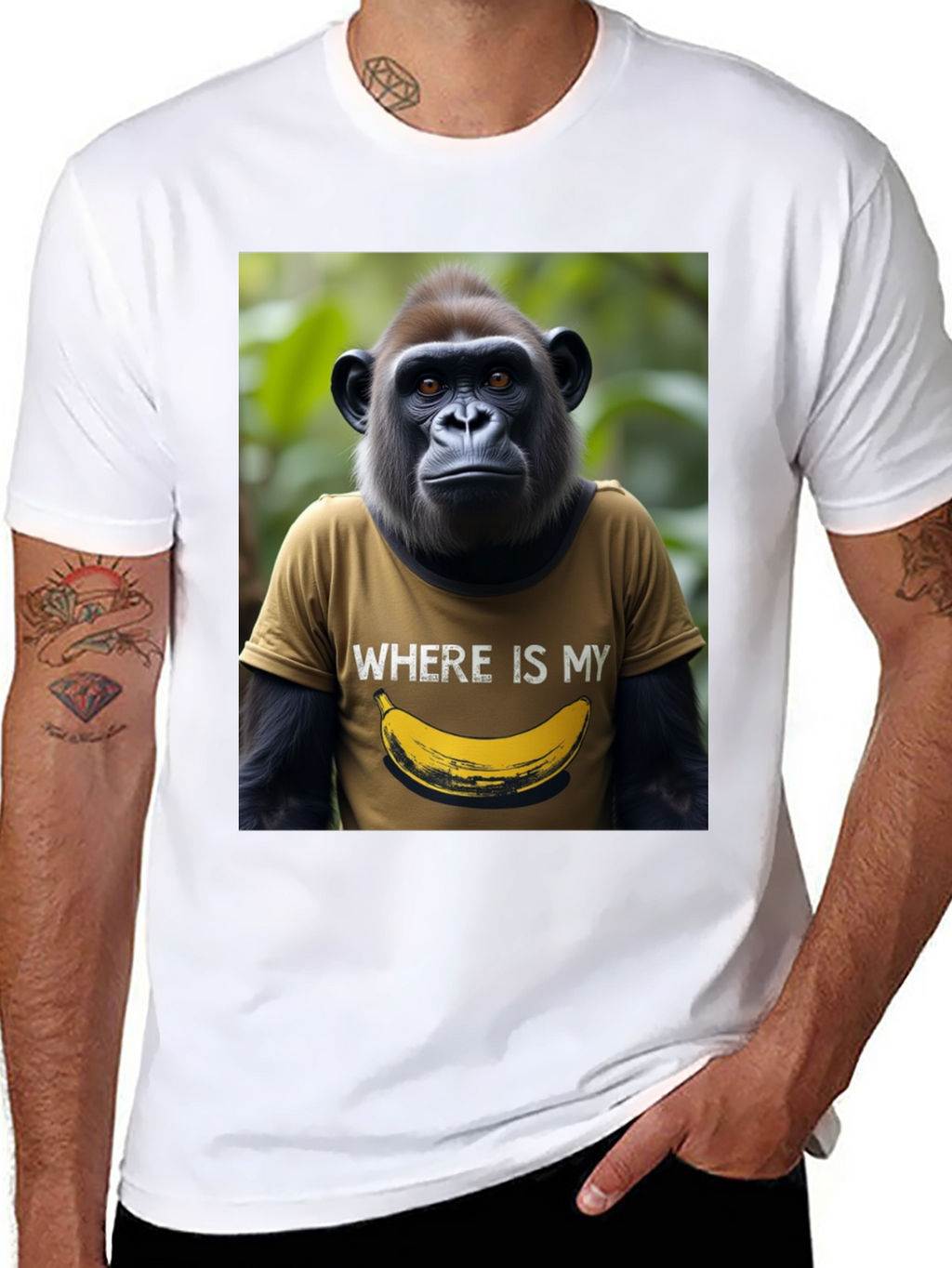 Camiseta Hombre Gorila Banana Divertida Algodón