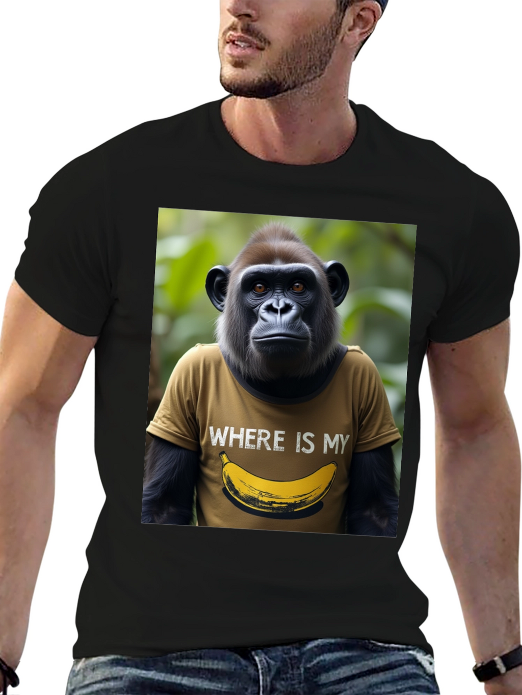 Camiseta Hombre Gorila Banana Divertida Algodón