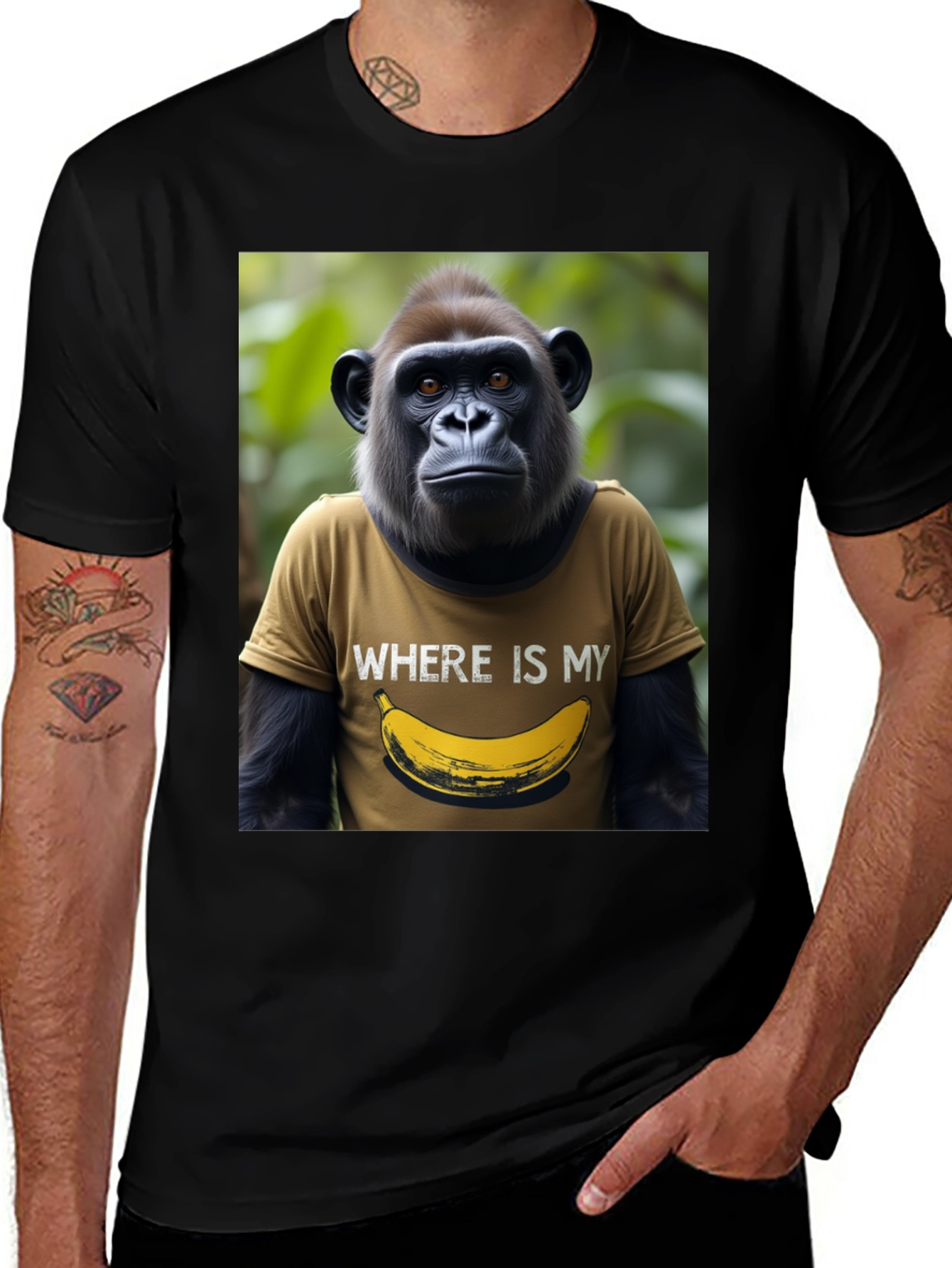Camiseta Hombre Gorila Banana Divertida Algodón