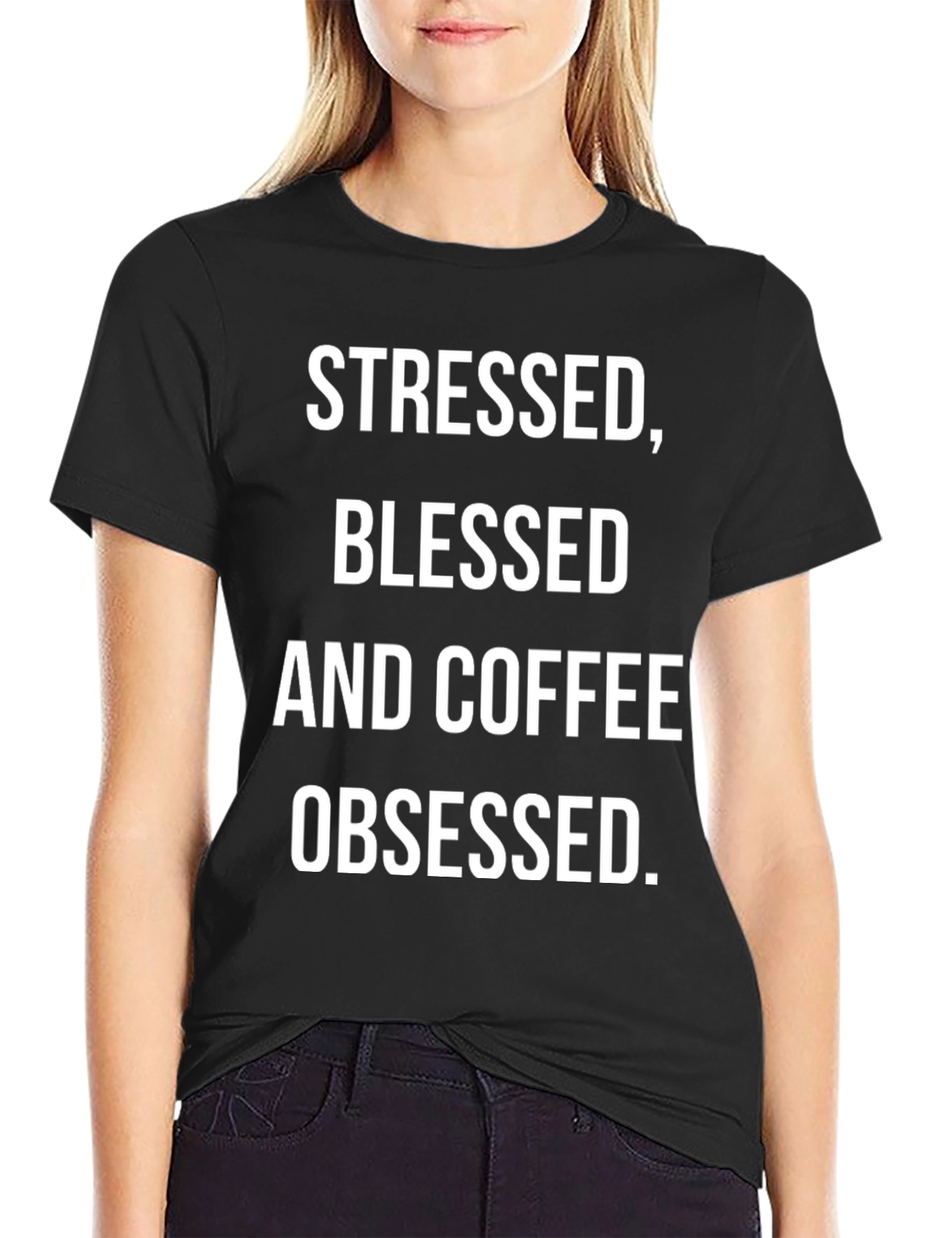 Camiseta Hombre: Estresado Bendecido y Obsesionado con el Café