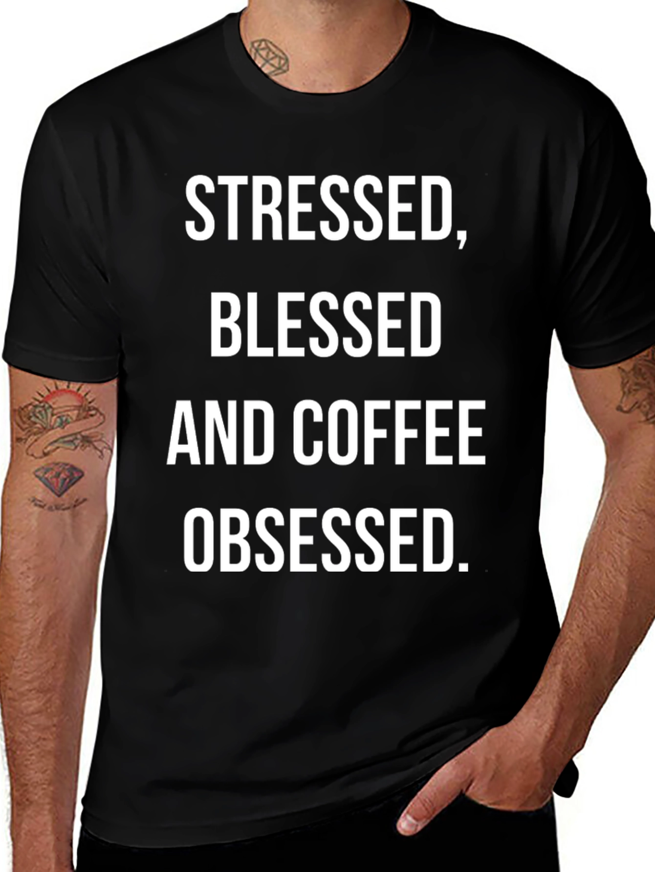 Camiseta Hombre: Estresado Bendecido y Obsesionado con el Café