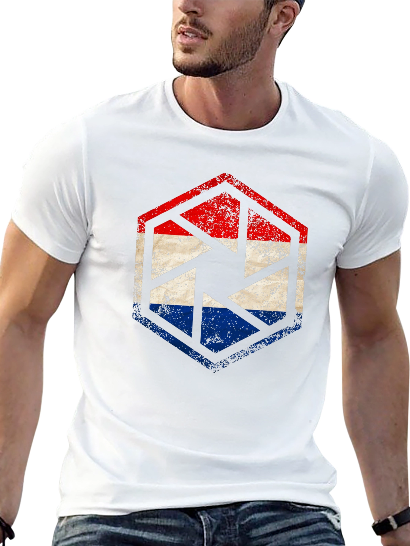Camiseta Hombre Hexágono Vintage Tricolor