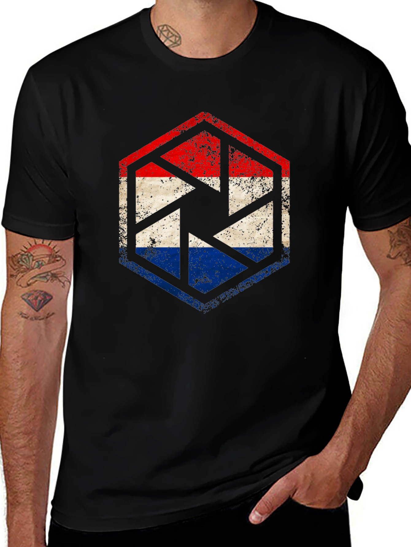 Camiseta Hombre Hexágono Vintage Tricolor