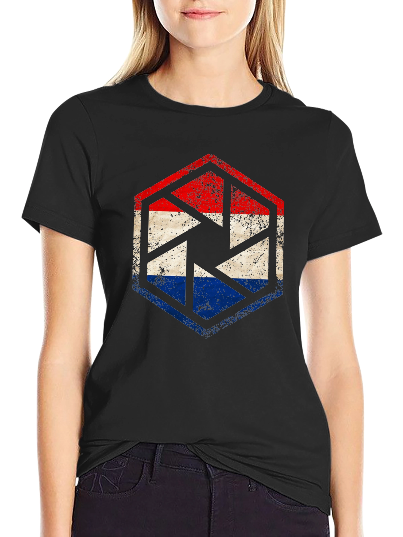 Camiseta Hombre Hexágono Vintage Tricolor