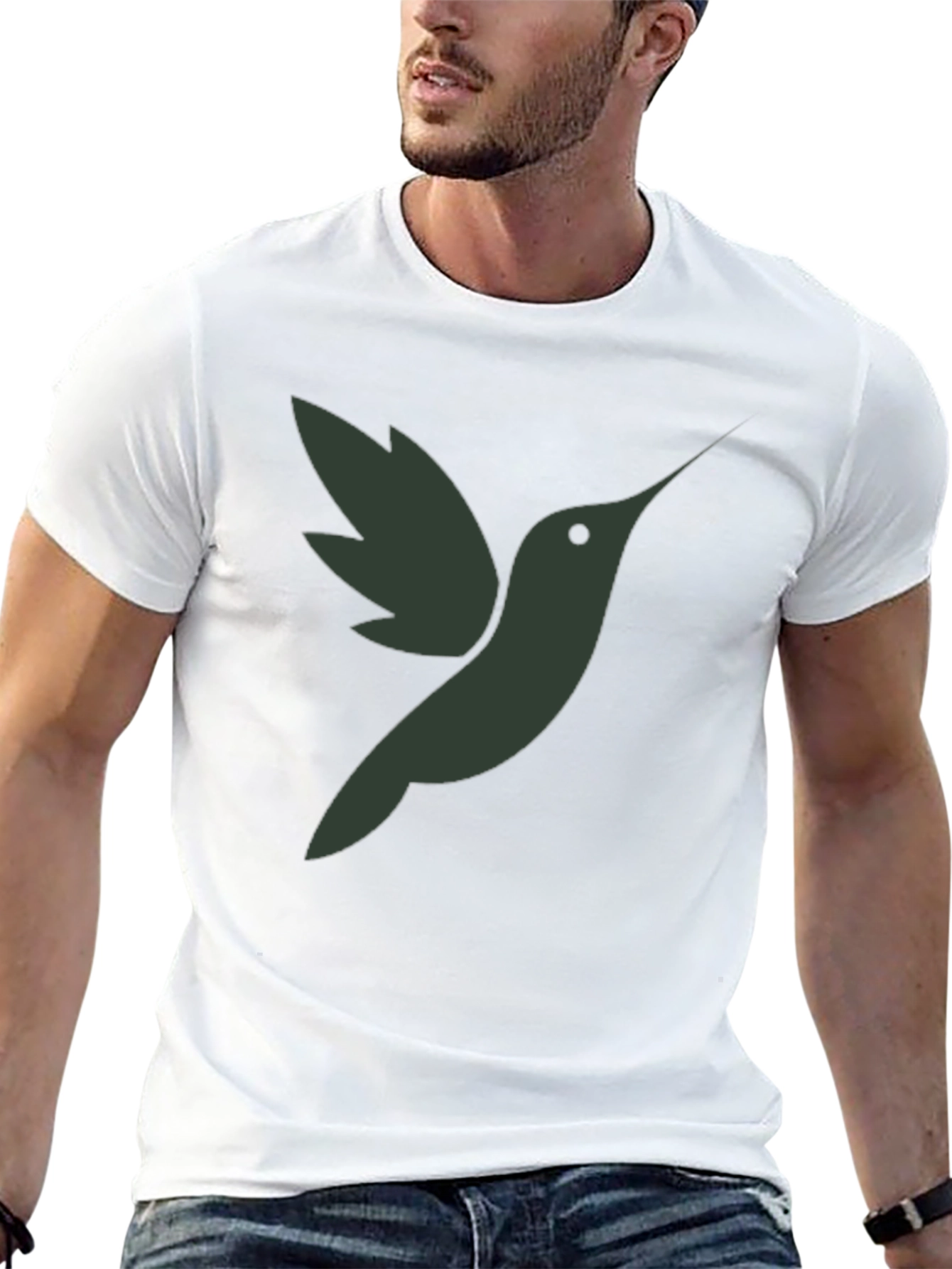 Camiseta Hombre Negra con Diseño de Colibrí