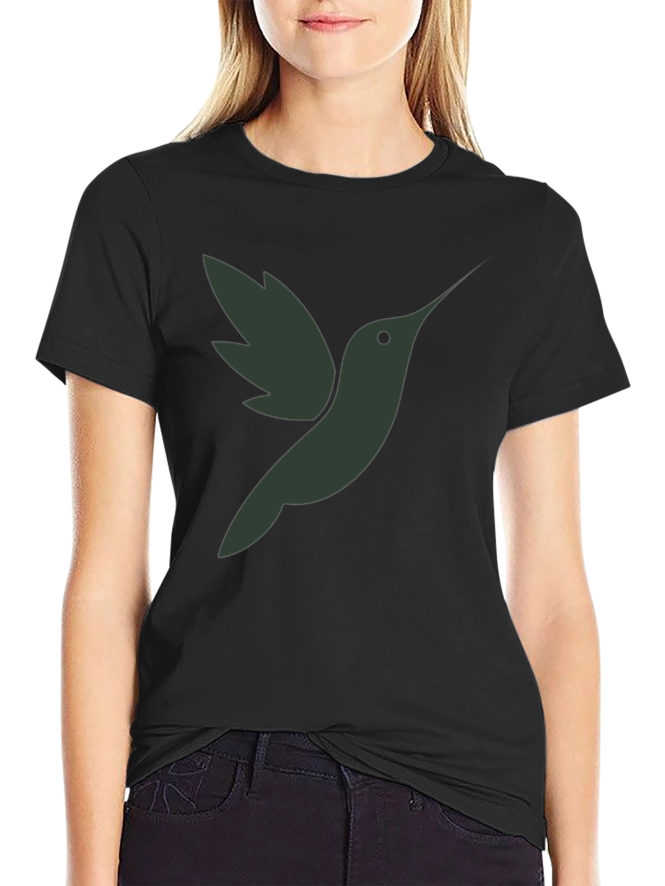 Camiseta Hombre Negra con Diseño de Colibrí