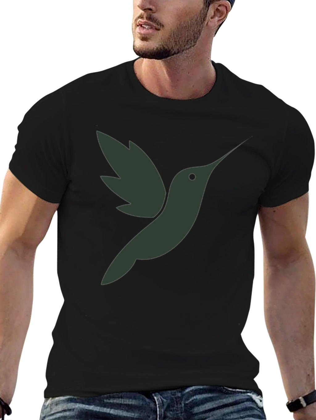 Camiseta Hombre Negra con Diseño de Colibrí