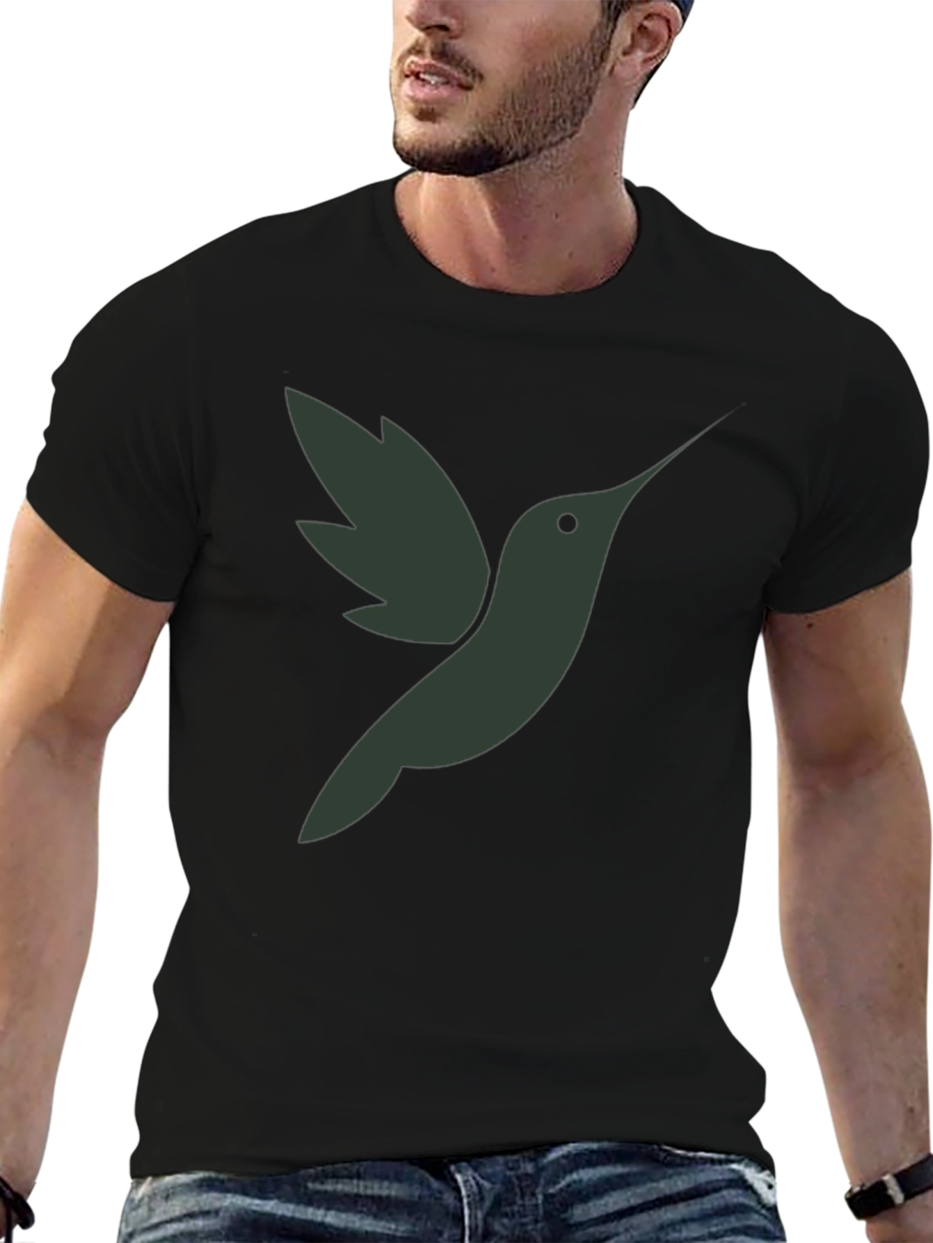 Camiseta Hombre Negra con Diseño de Colibrí