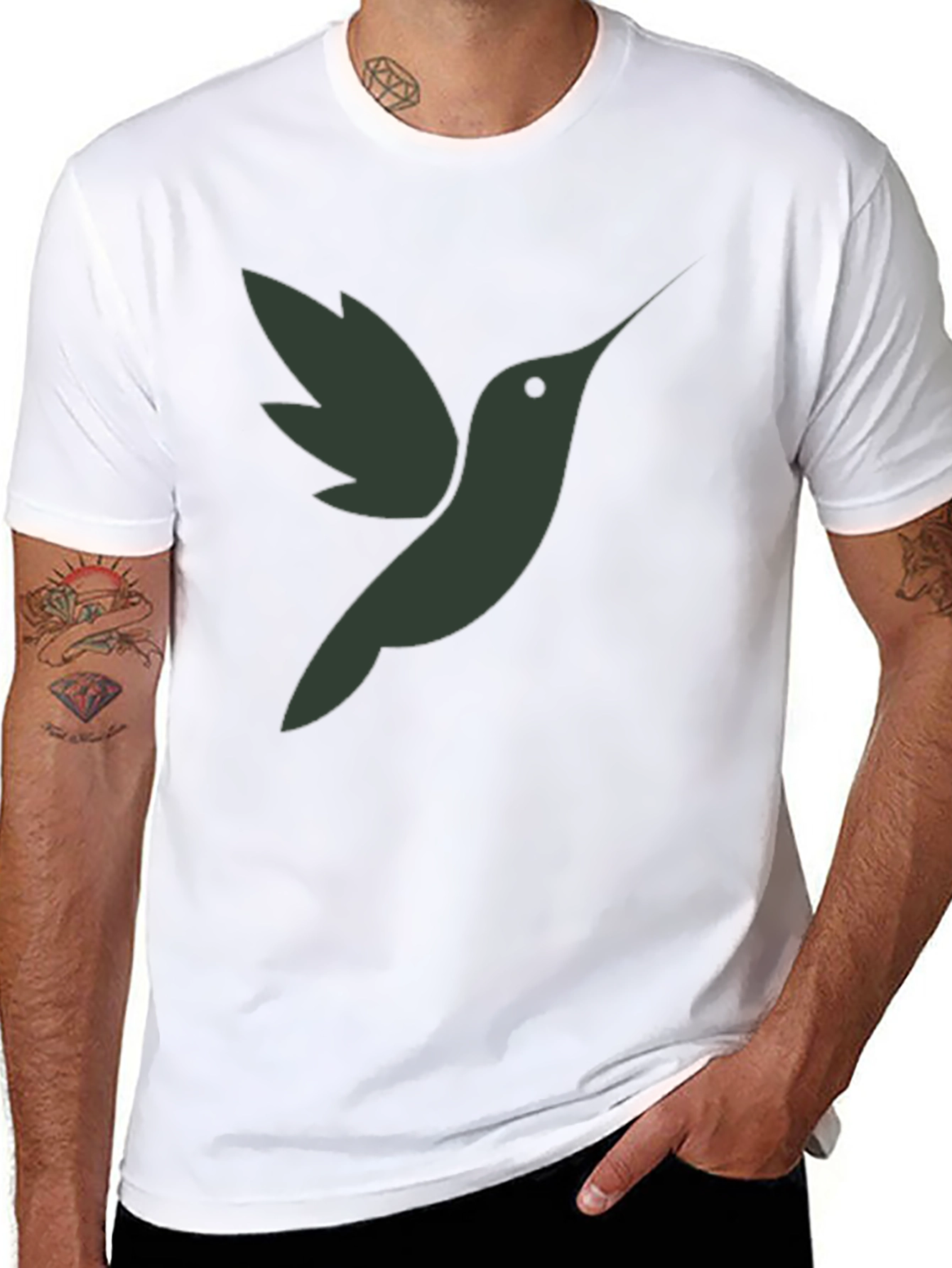 Camiseta Hombre Negra con Diseño de Colibrí