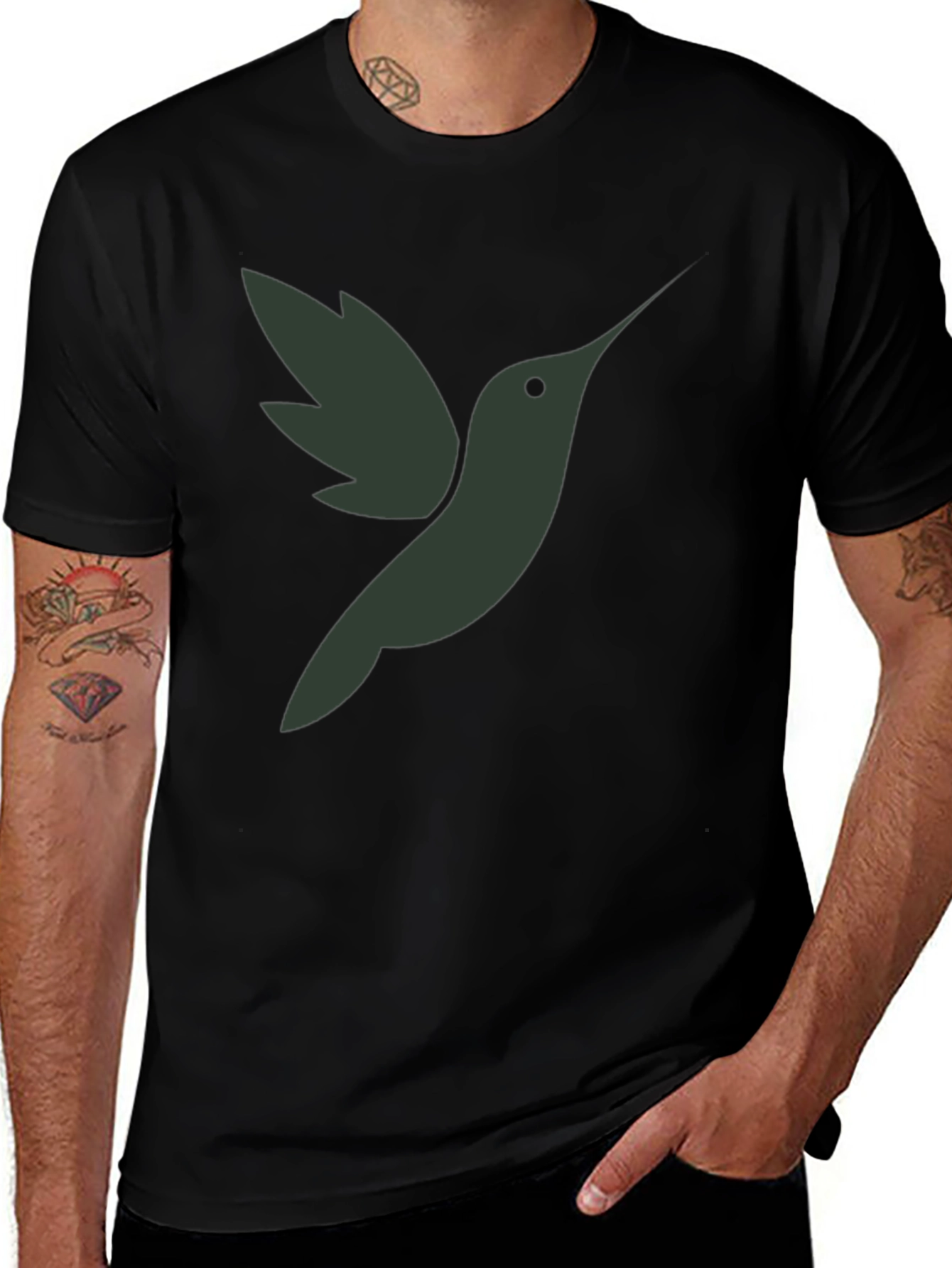 Camiseta Hombre Negra con Diseño de Colibrí