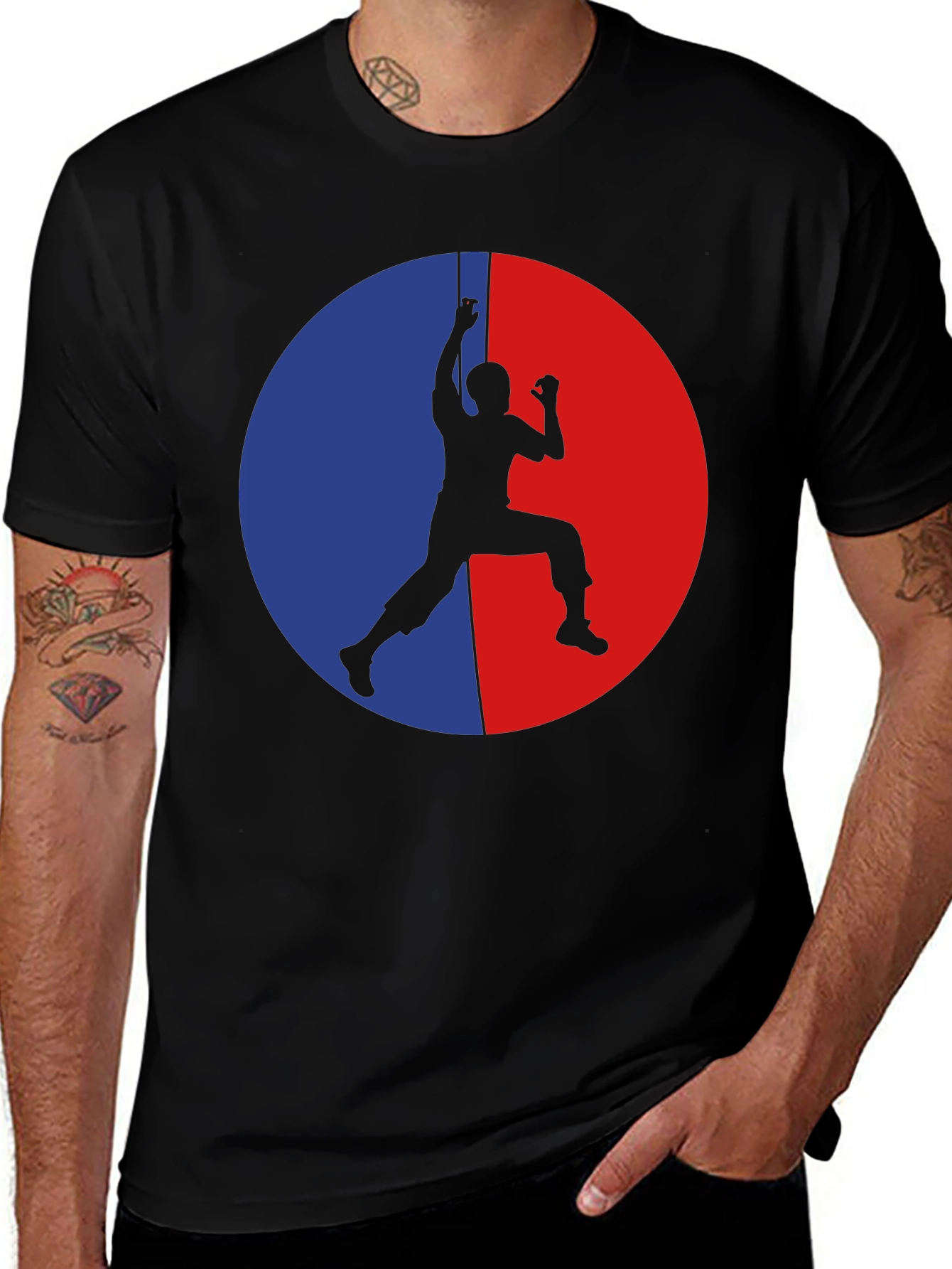 Camiseta Hombre Escalada - Diseño Circular Rojo y Azul