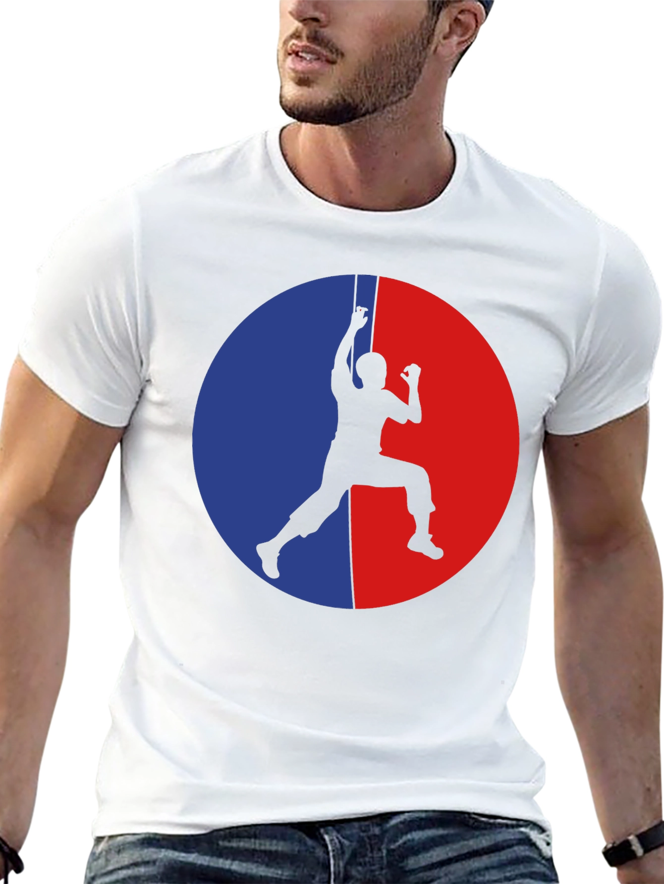 Camiseta Hombre Escalada - Diseño Circular Rojo y Azul