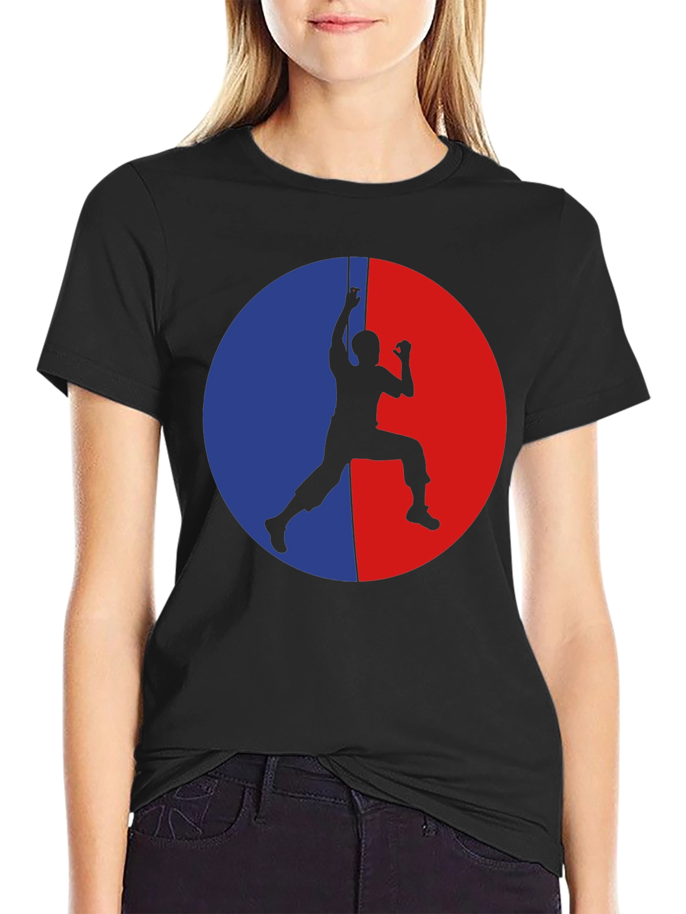 Camiseta Hombre Escalada - Diseño Circular Rojo y Azul