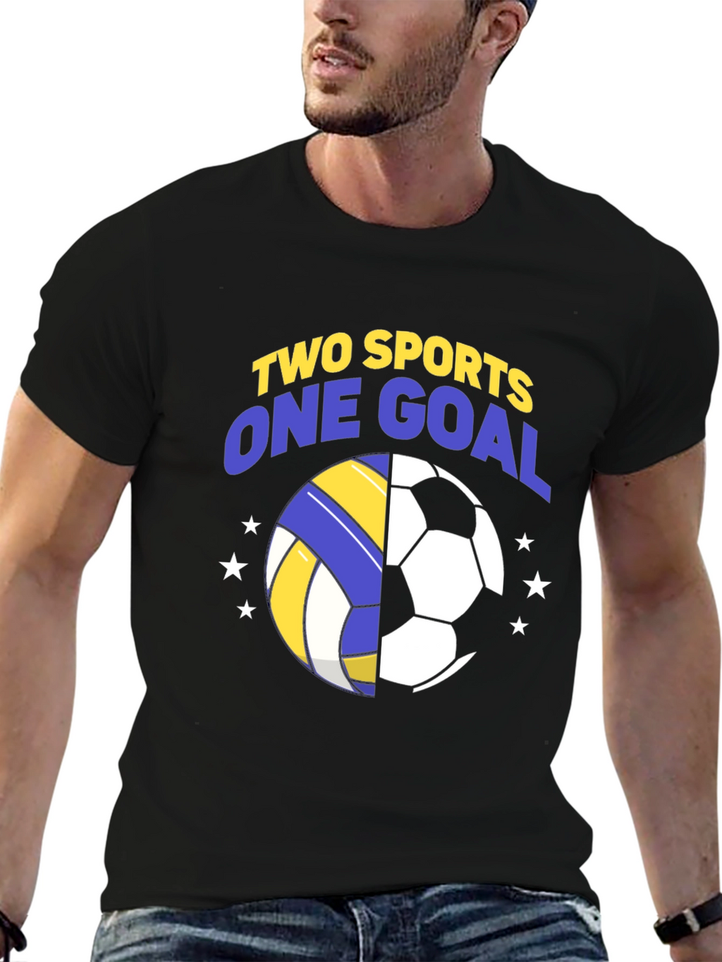 Camiseta Hombre Negra Fútbol y Voleibol
