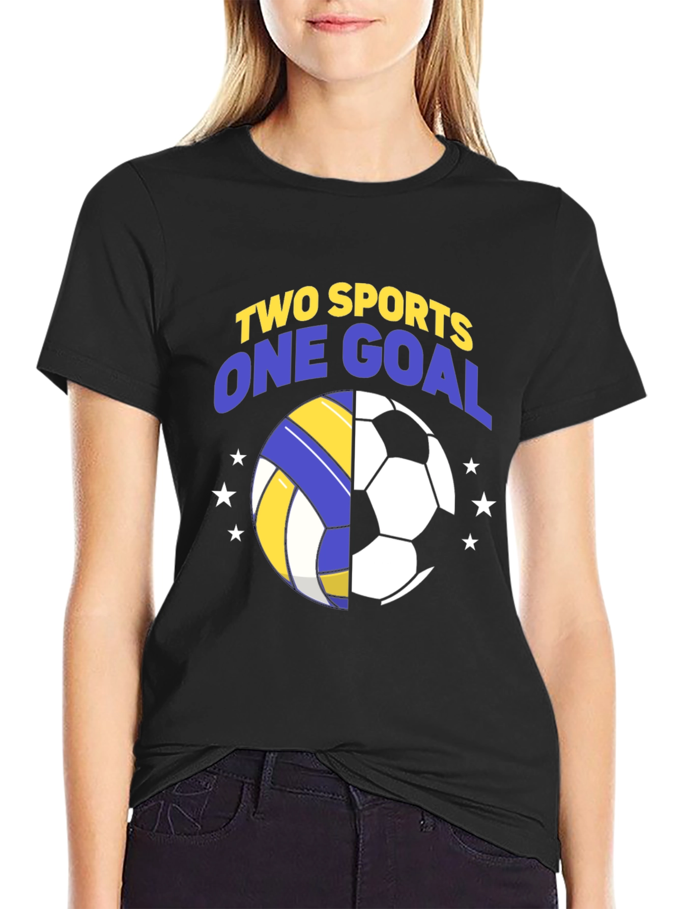 Camiseta Hombre Negra Fútbol y Voleibol
