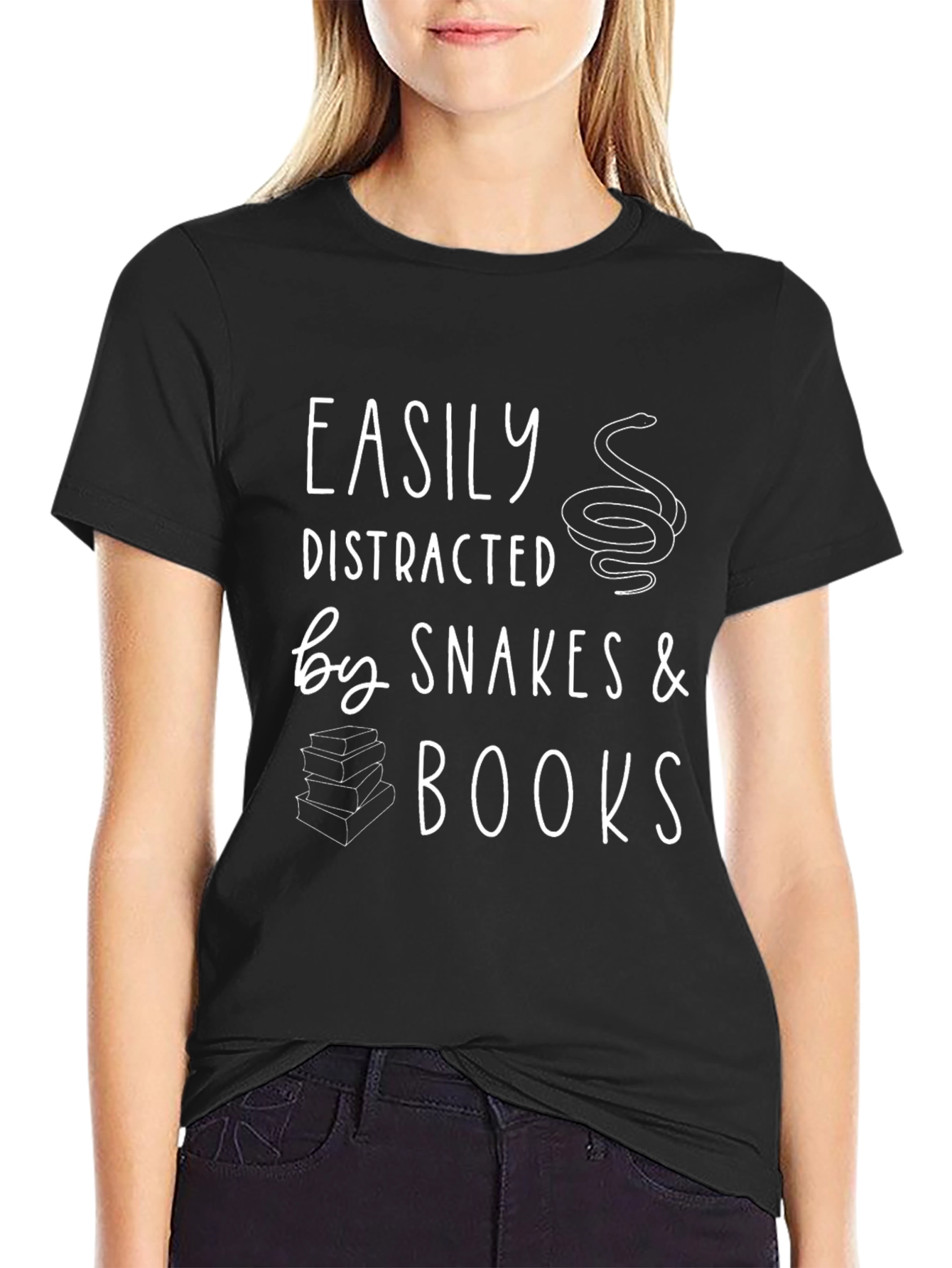 Camiseta Fácilmente Distraído por Serpientes y Libros