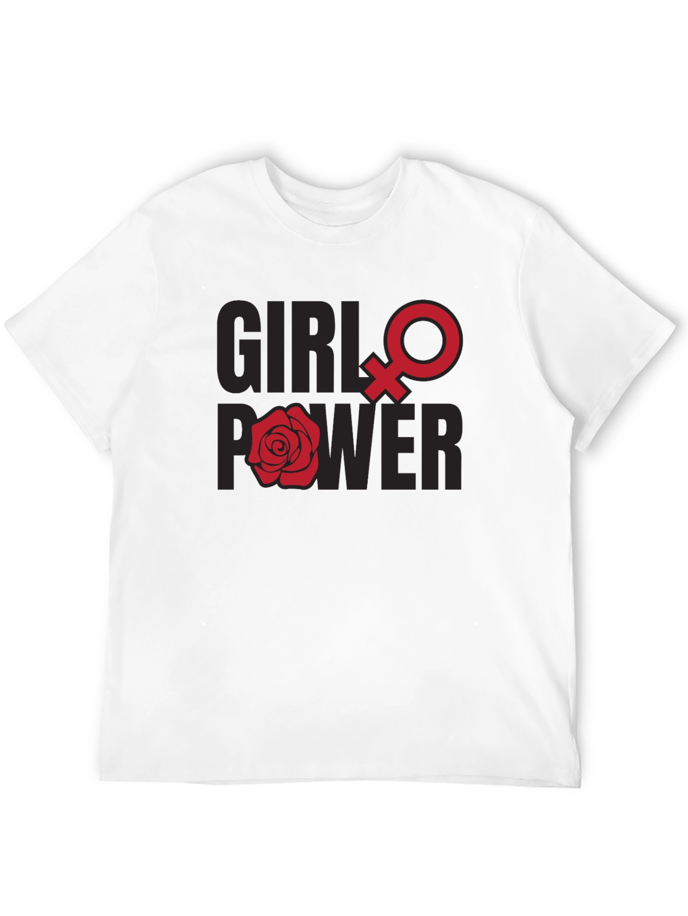 Camiseta Girl Power con Símbolo Femenino y Rosa Roja