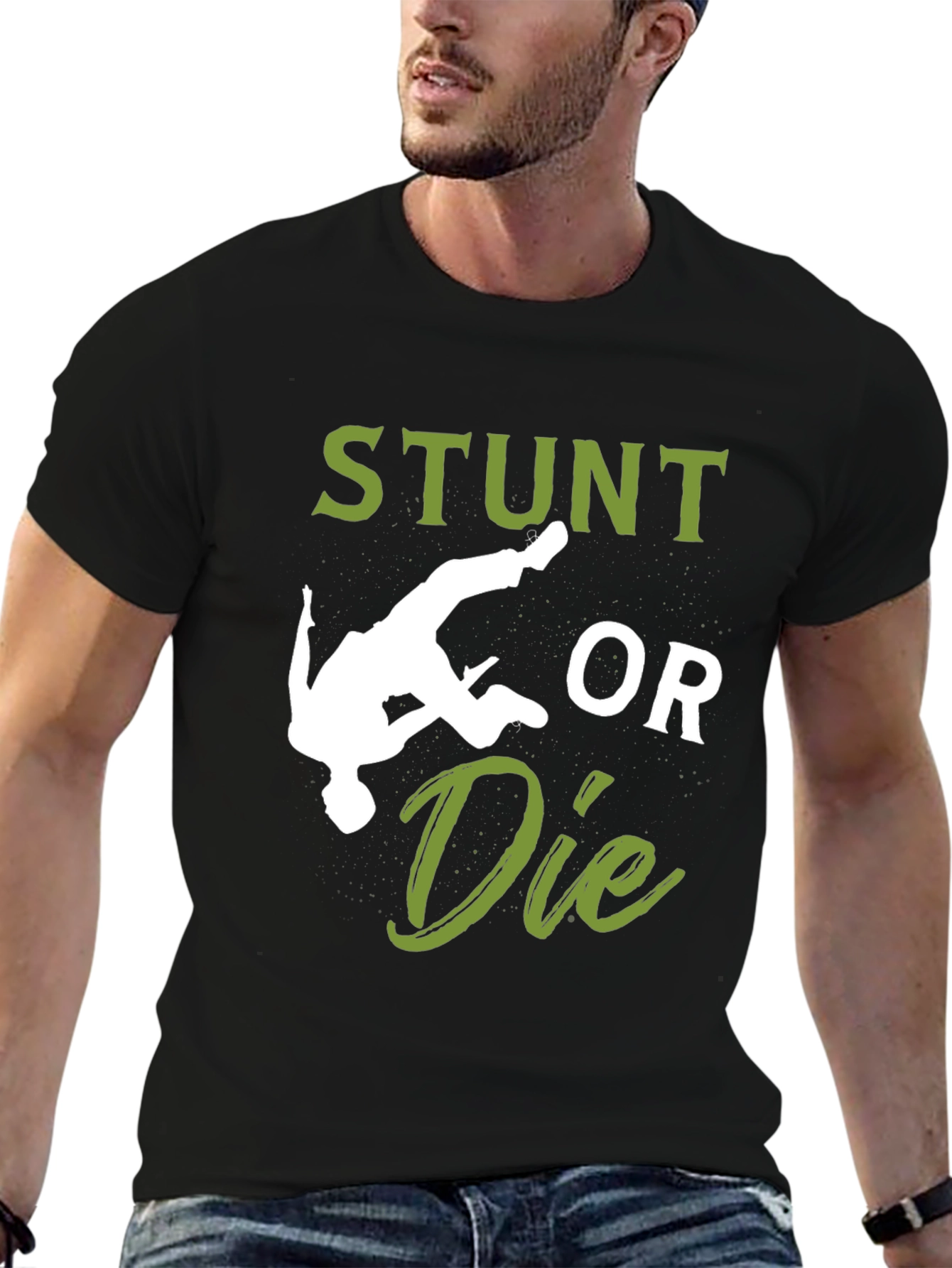 Camiseta Hombre Negra: Stunt or Die
