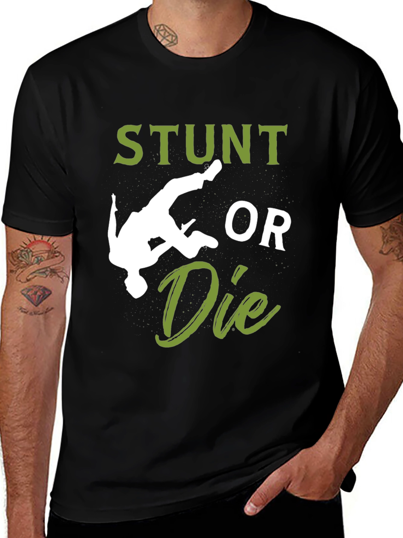 Camiseta Hombre Negra: Stunt or Die