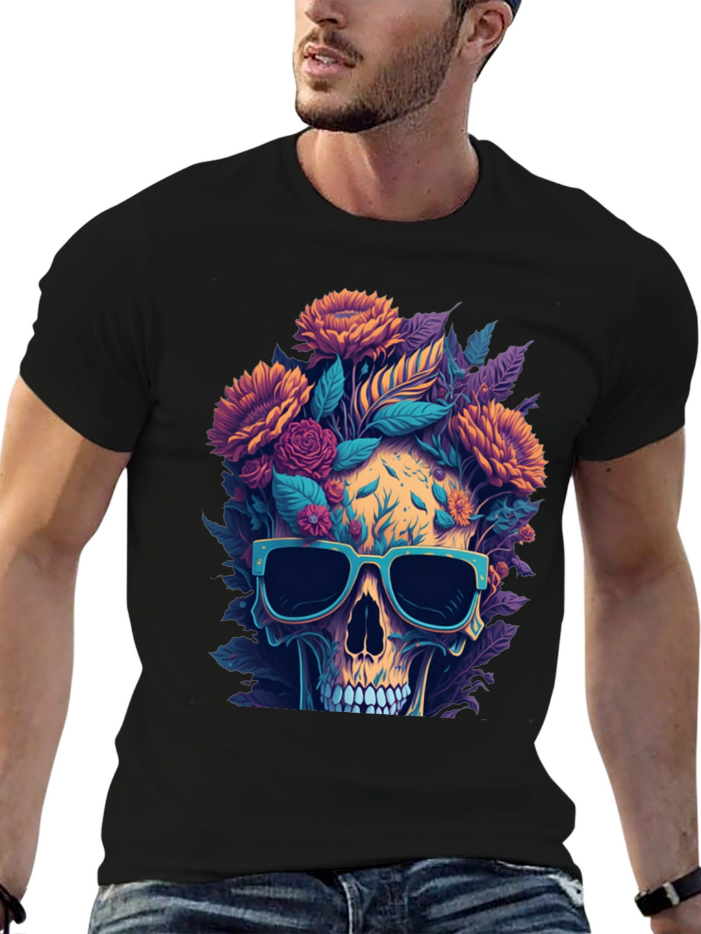 Camiseta Cráneo Floral con Gafas