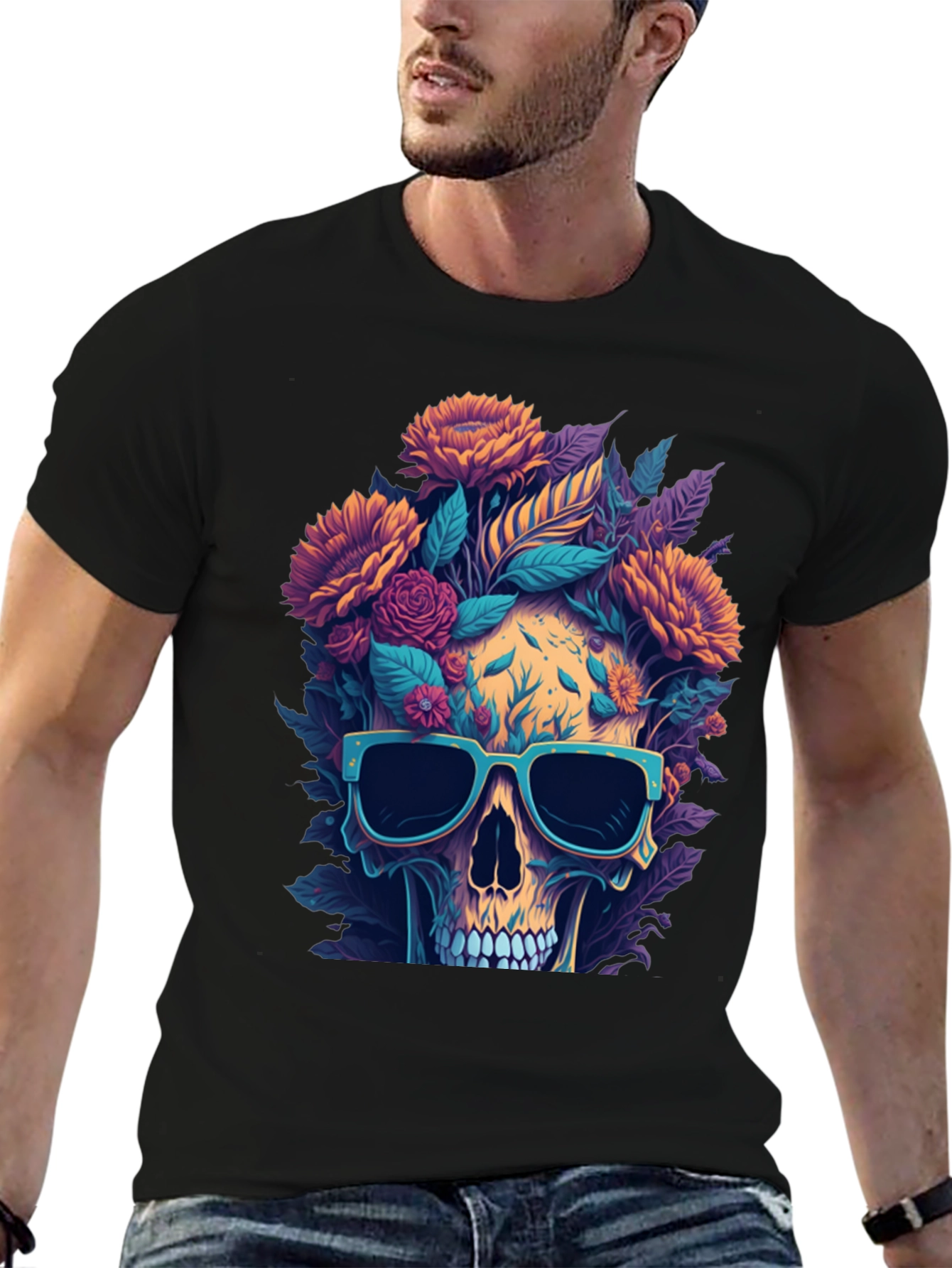 Camiseta Cráneo Floral con Gafas