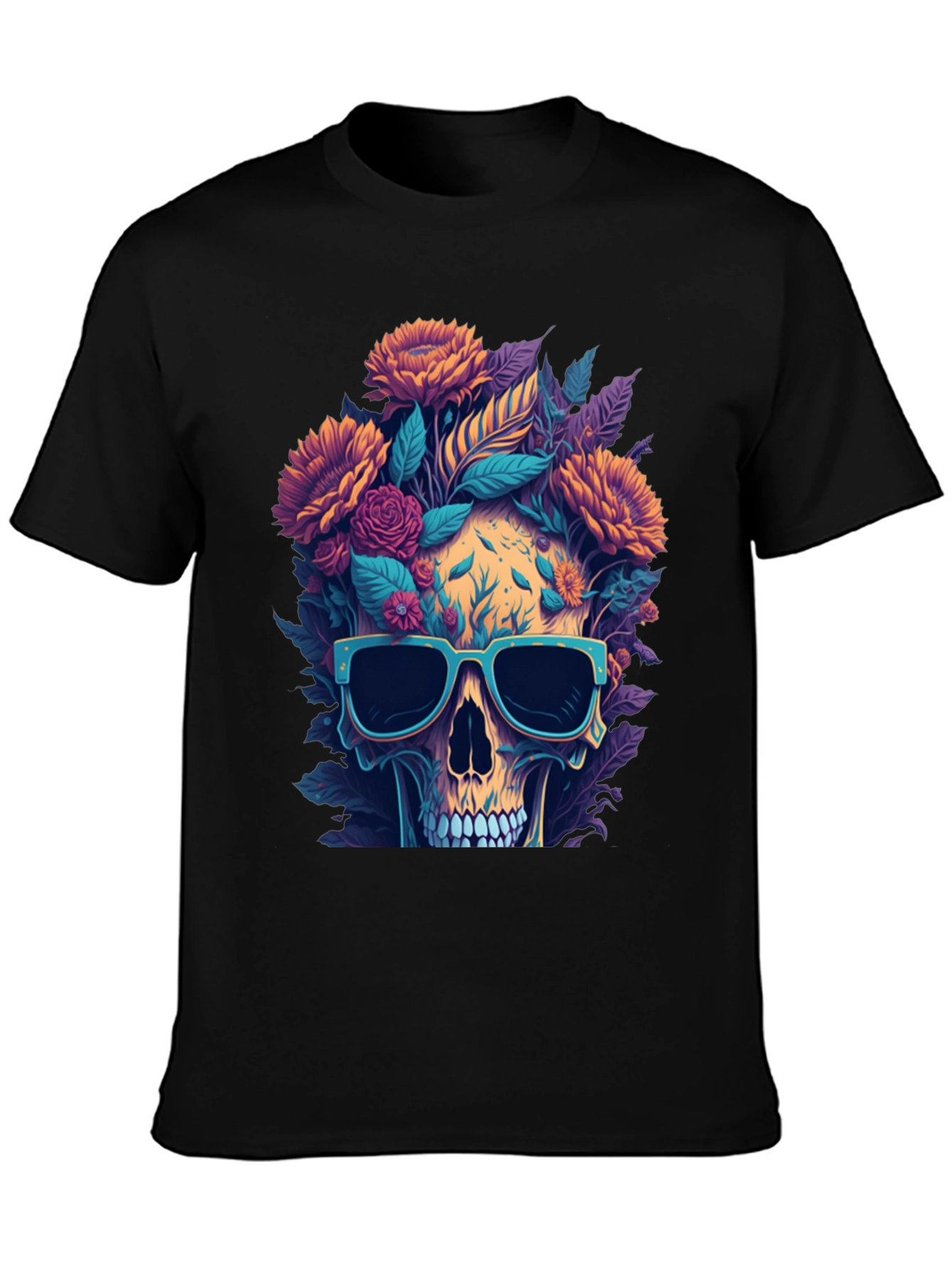 Camiseta Cráneo Floral con Gafas