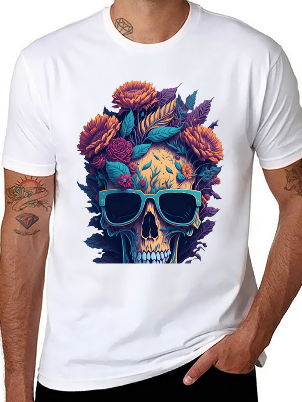 Camiseta Cráneo Floral con Gafas